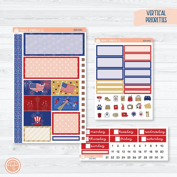 4th of July Kit | Plum Vertical Priorities 7x9 Planner Kit Stickers | Liberty | 329-041