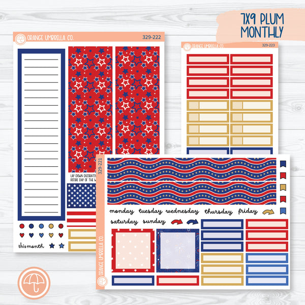 4th Of July Kit | 7x9 Plum Monthly Planner Kit Stickers | Liberty | 329-221