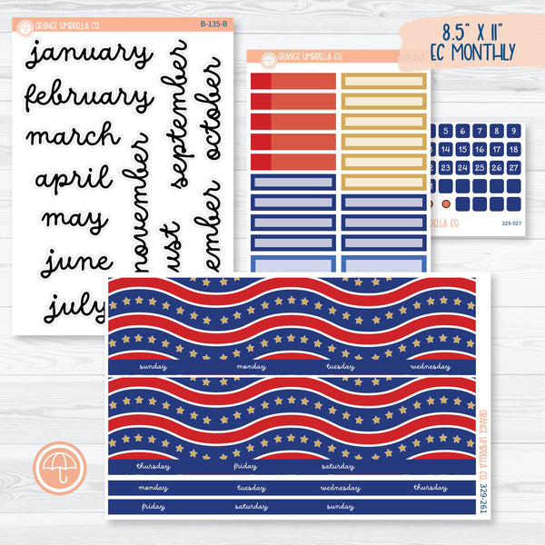 4th of July Monthly Kit | 8.5 ECLP Monthly Planner Kit Stickers | Liberty | 329-261