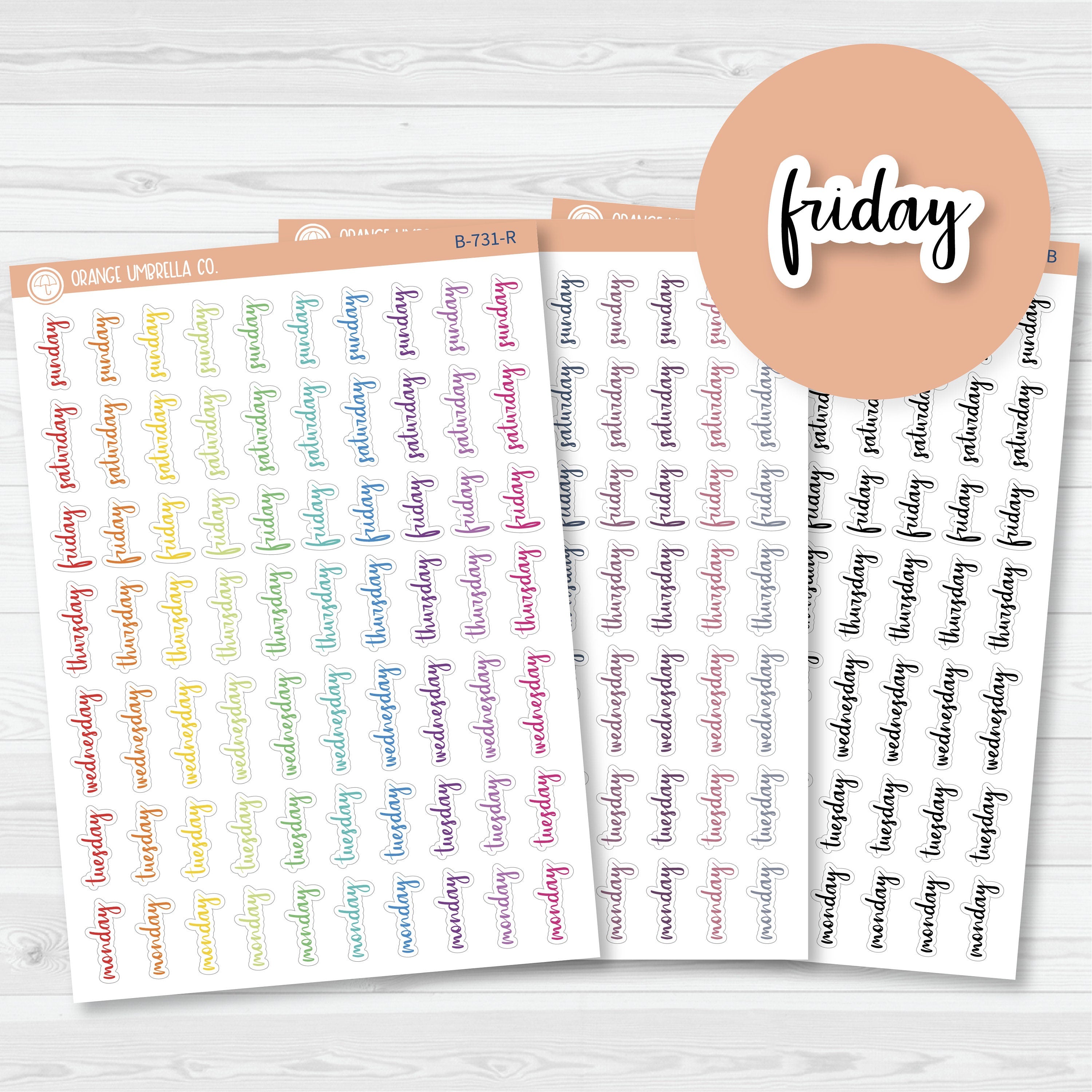 Day of the Week Header Planner Stickers | F14 | B-731