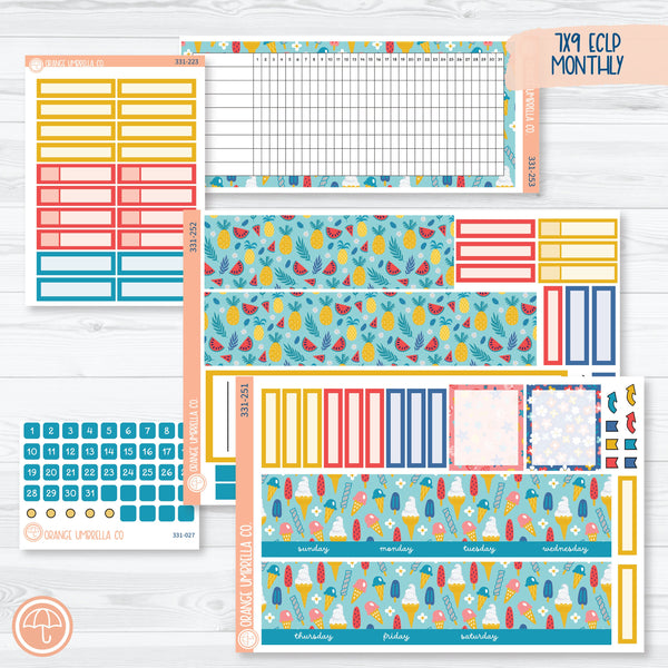 Summer Beachside Party Stickers | 7x9 ECLP Monthly & Dashboard Planner Kit Stickers | Out of Office | 331-251