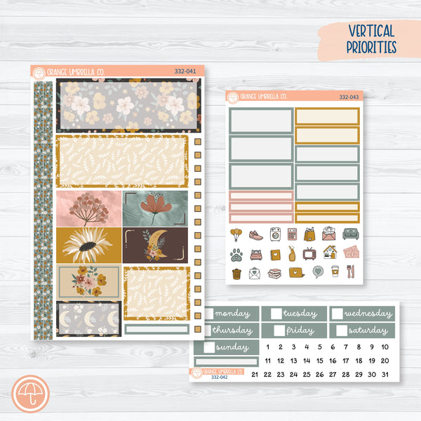 Late Summer Floral Stickers | Plum Vertical Priorities 7x9 Planner Kit Stickers | Living Is Easy | 332-041