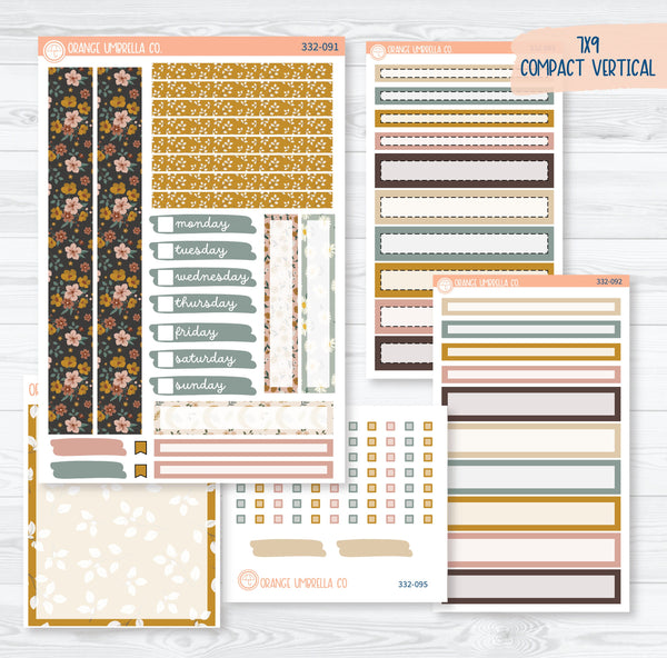 Late Summer Floral Stickers | 7x9 Compact Vertical Planner Kit Stickers | Living Is Easy | 332-091