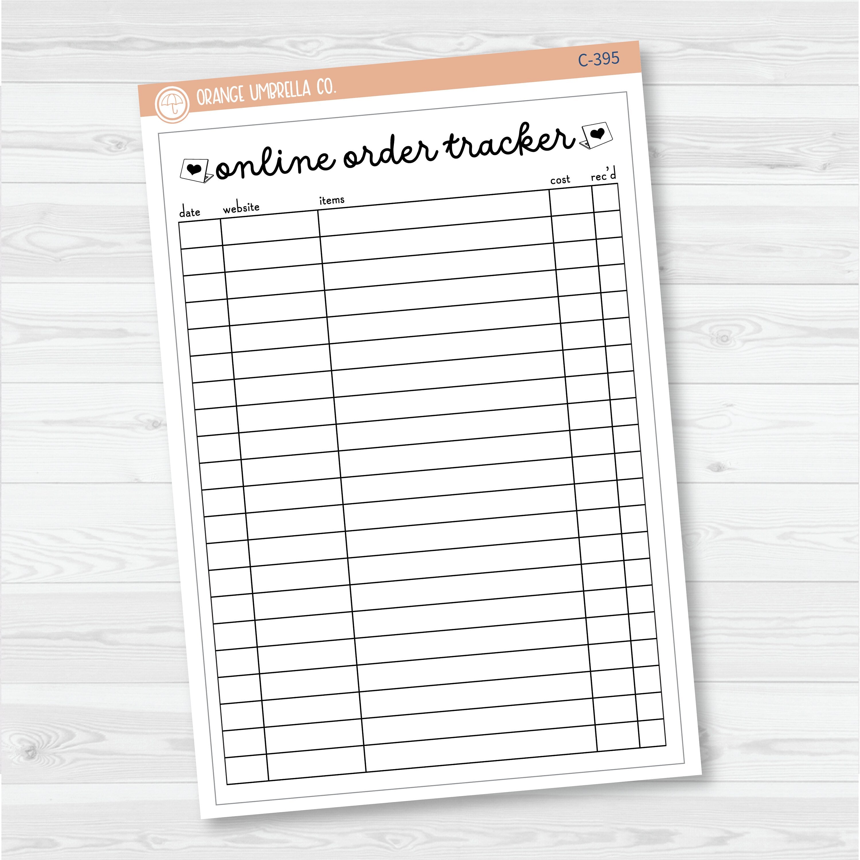 NP-Online Orders Tracker Full Page A5 & 7x9 Deco Planner Stickers | C-395