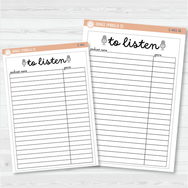 NP-To Listen Tracker Full Page A5 & 7x9 Size Deco Planner Stickers | C-401