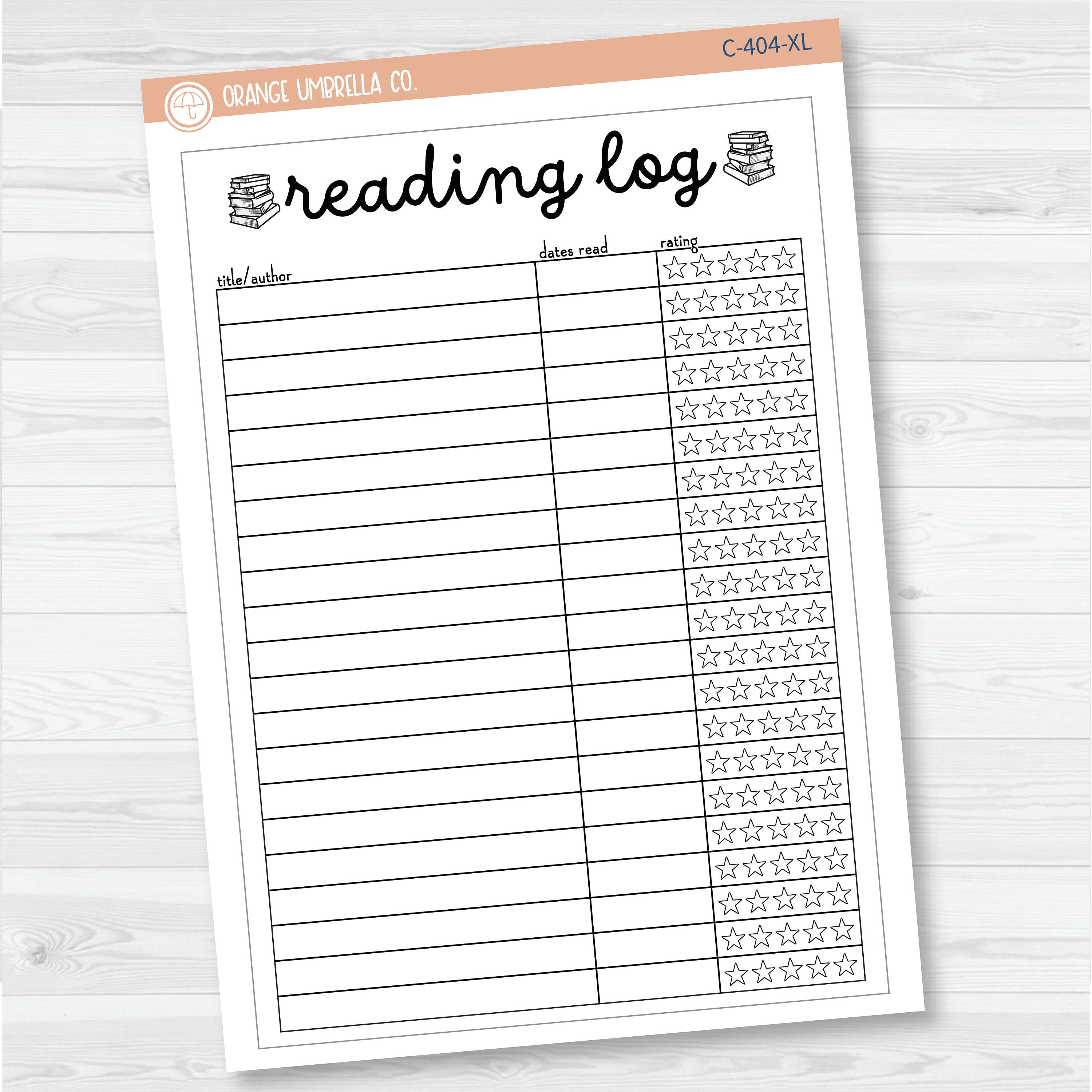 NP-Reading Log With Ratings Tracker Full Page A5 & 7x9 Size Deco Planner Stickers | C-404