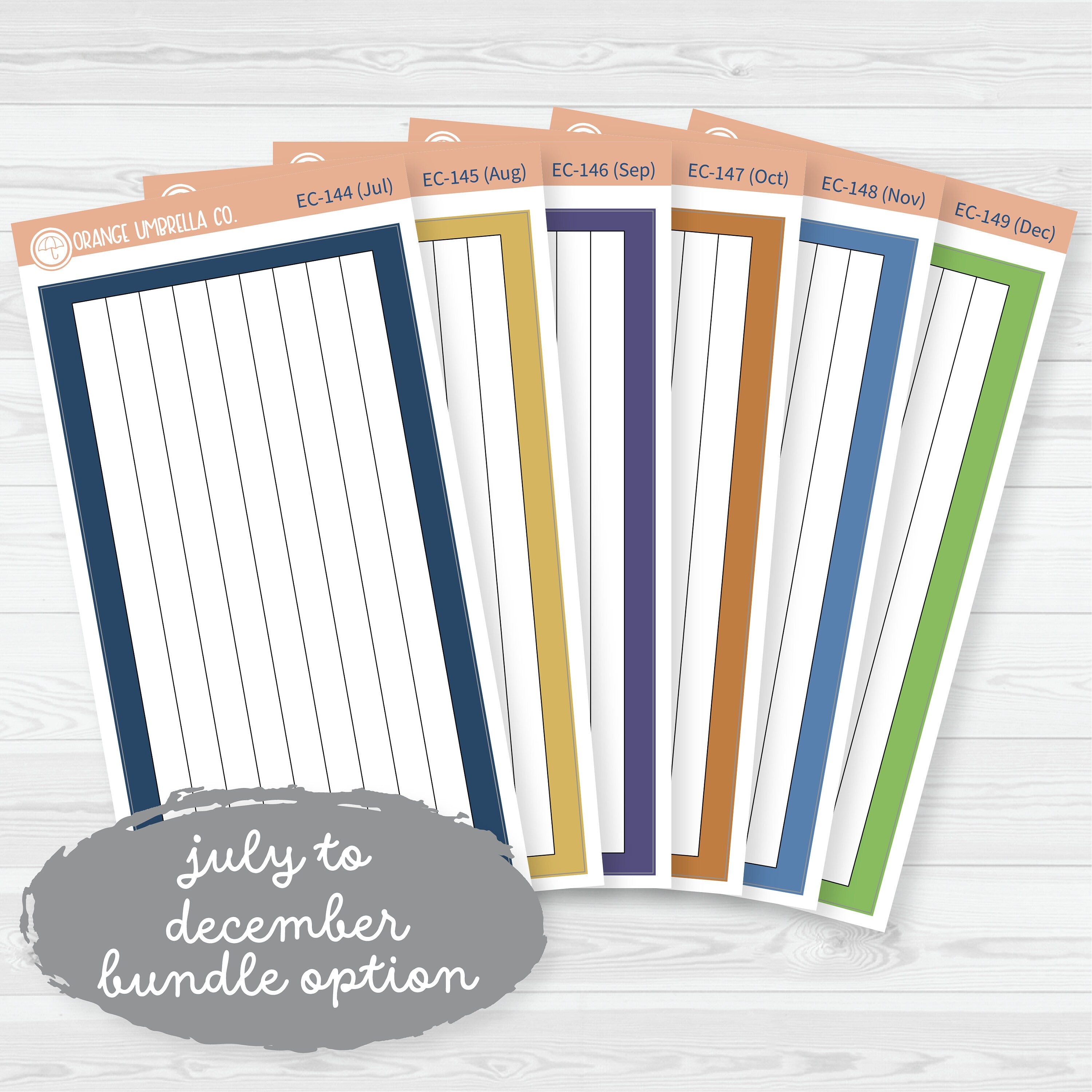 A5 Lined Dashboard Planner Stickers | EC Palette July to Dec | F19 | ECP-144-ECP-149