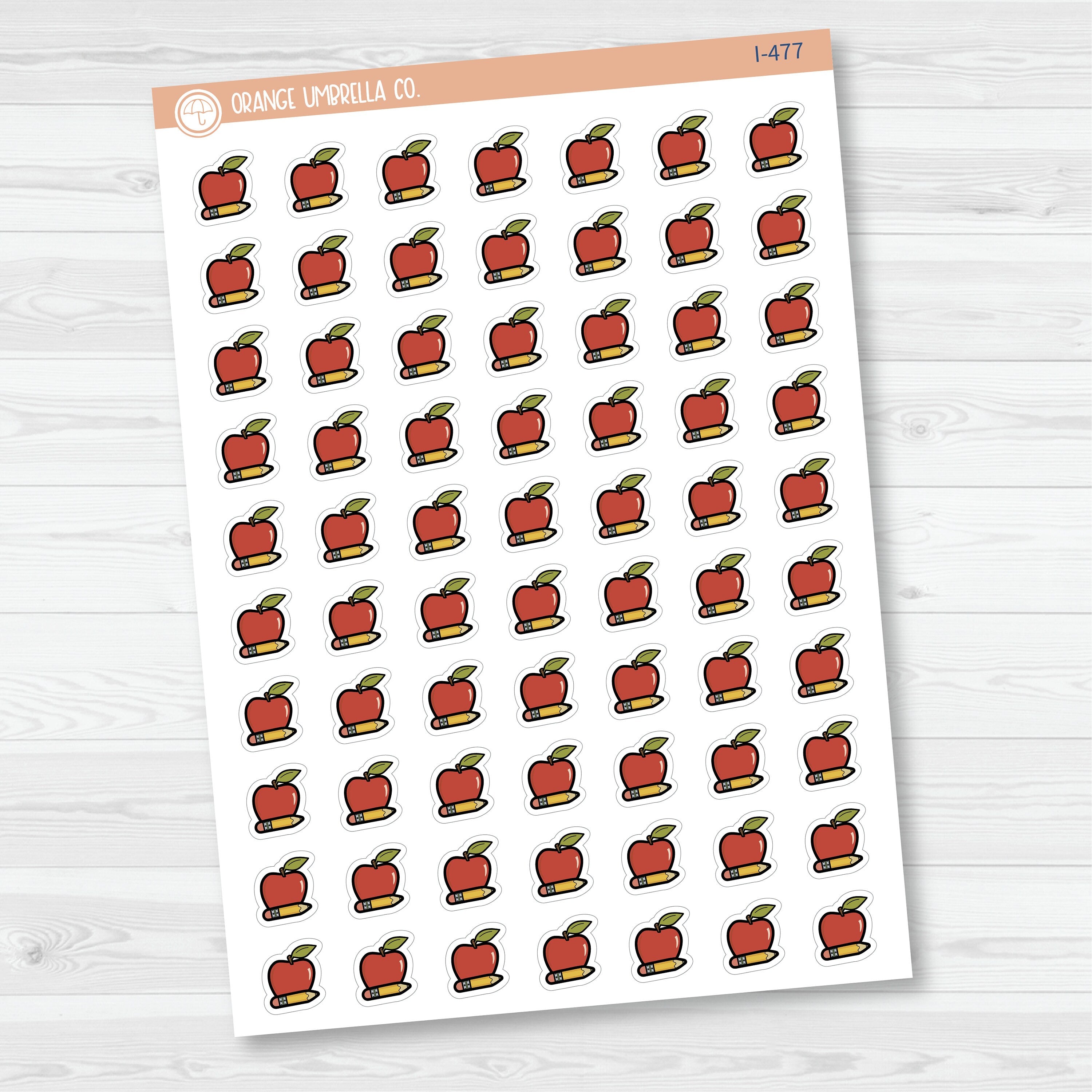 Hand Doodled Apple & Pencil Teacher Icon Planner Stickers | I-477