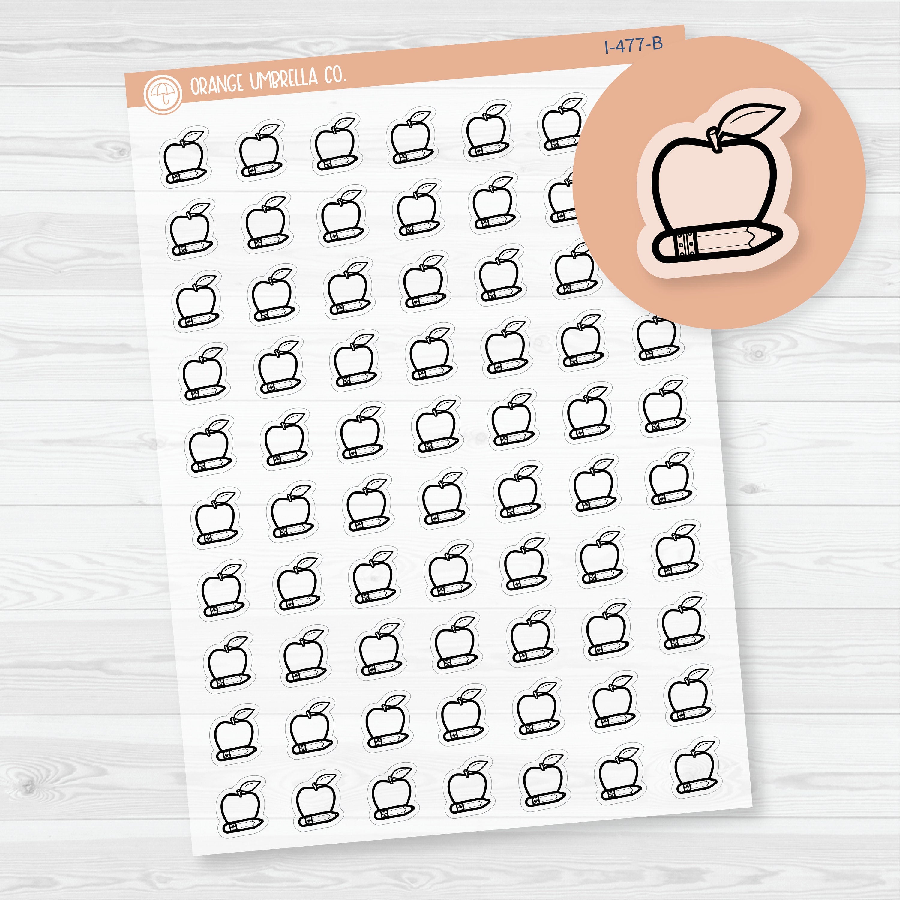 Hand Doodled Apple & Pencil Teacher Icon Planner Stickers | Clear Matte | I-477-BCM