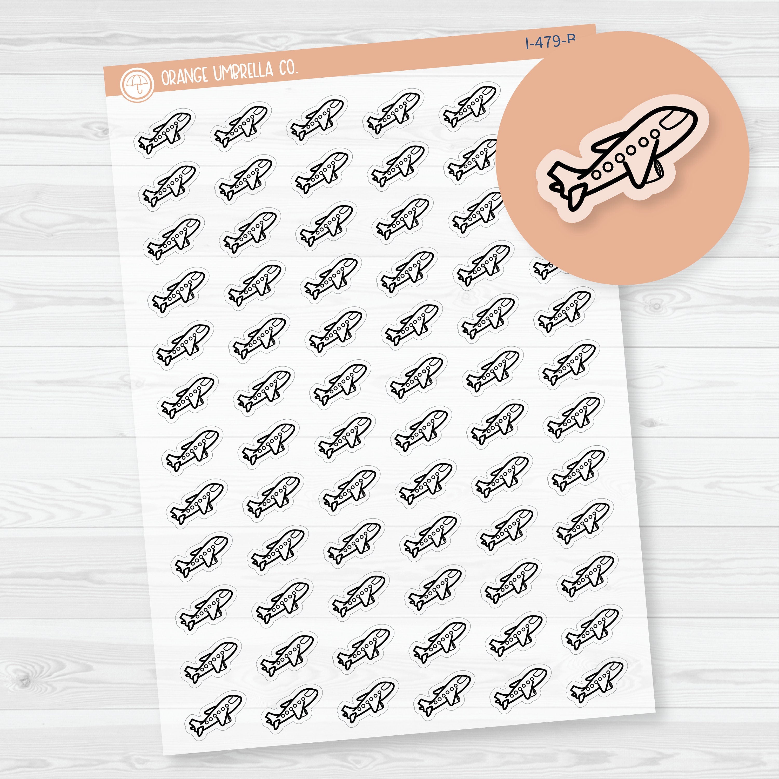 Hand Doodled Airplane Icon Planner Stickers | Clear Matte | I-479-BCM