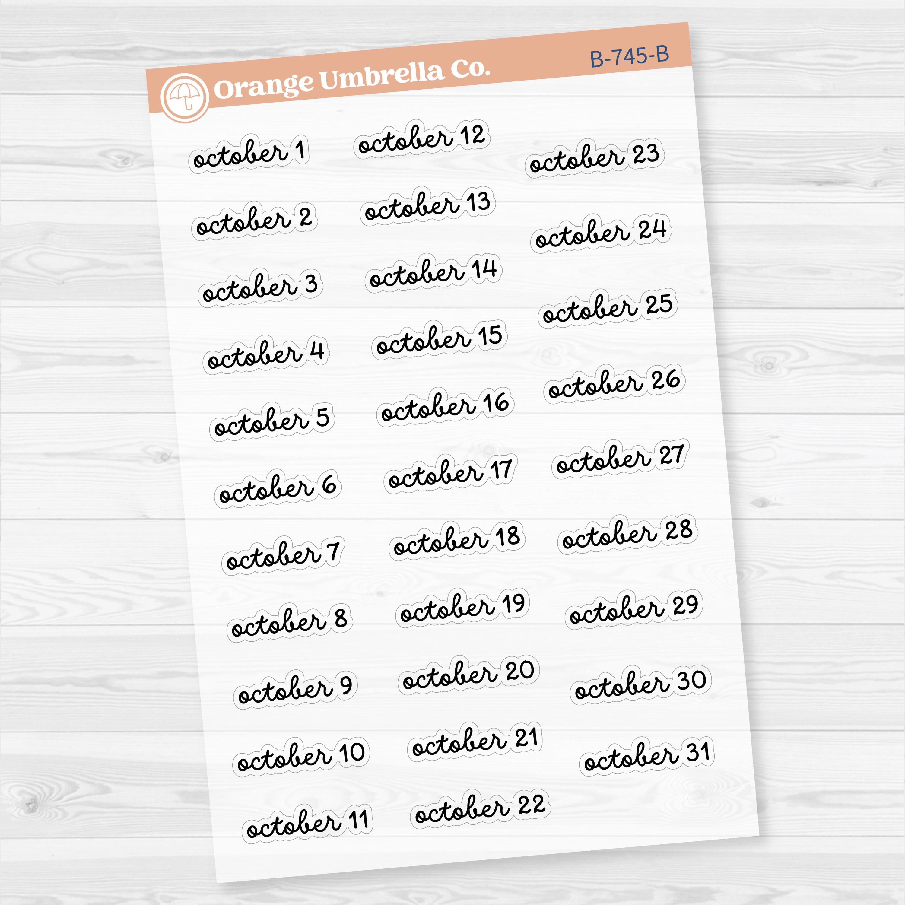 Dates of the Month Planner Stickers and Labels | F16 Script Clear Matte | B-742-747-BCM
