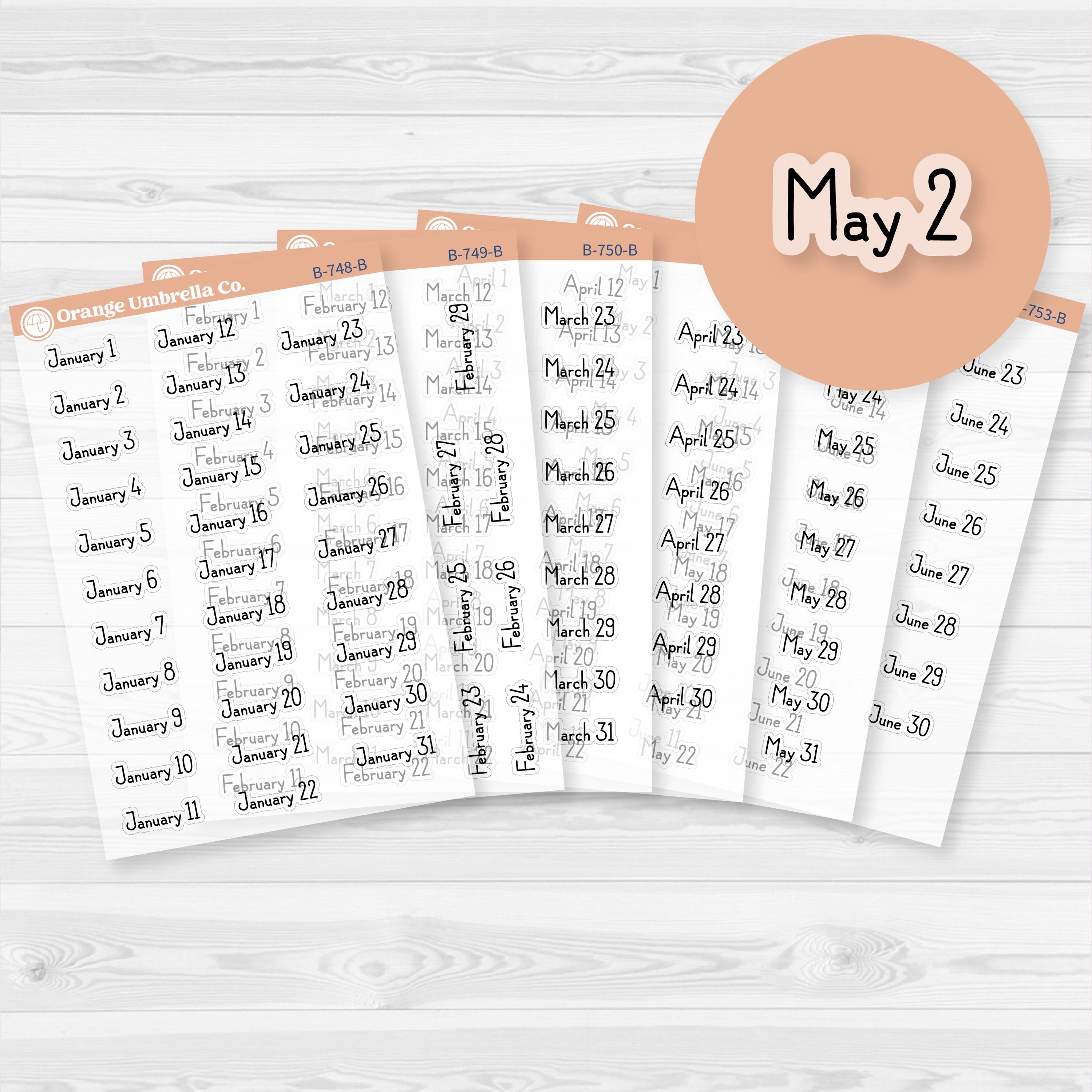Dates of the Month Planner Stickers and Labels | F16 Print Clear Matte | B-748-753-BCM