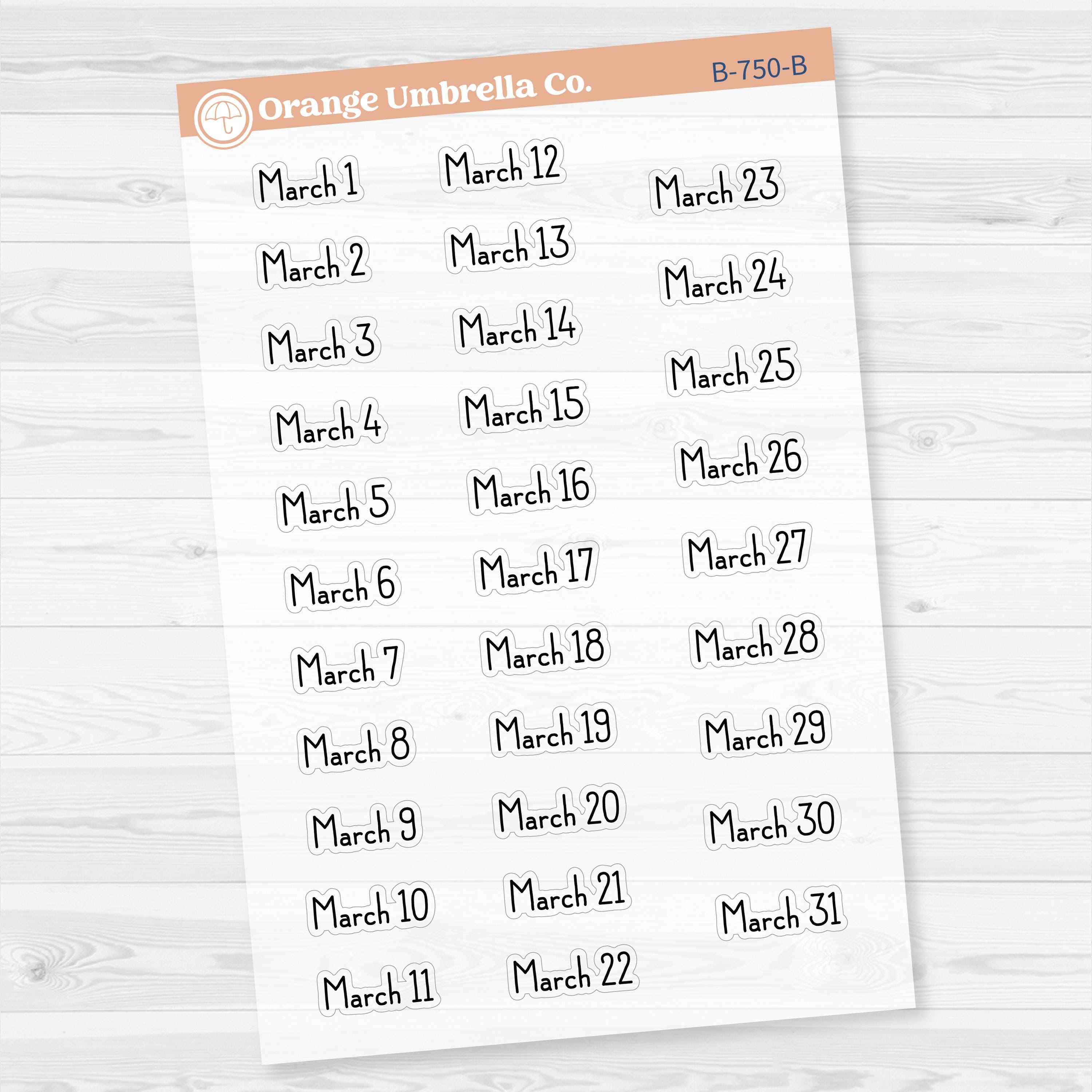 Dates of the Month Planner Stickers and Labels | F16 Print Clear Matte | B-748-753-BCM