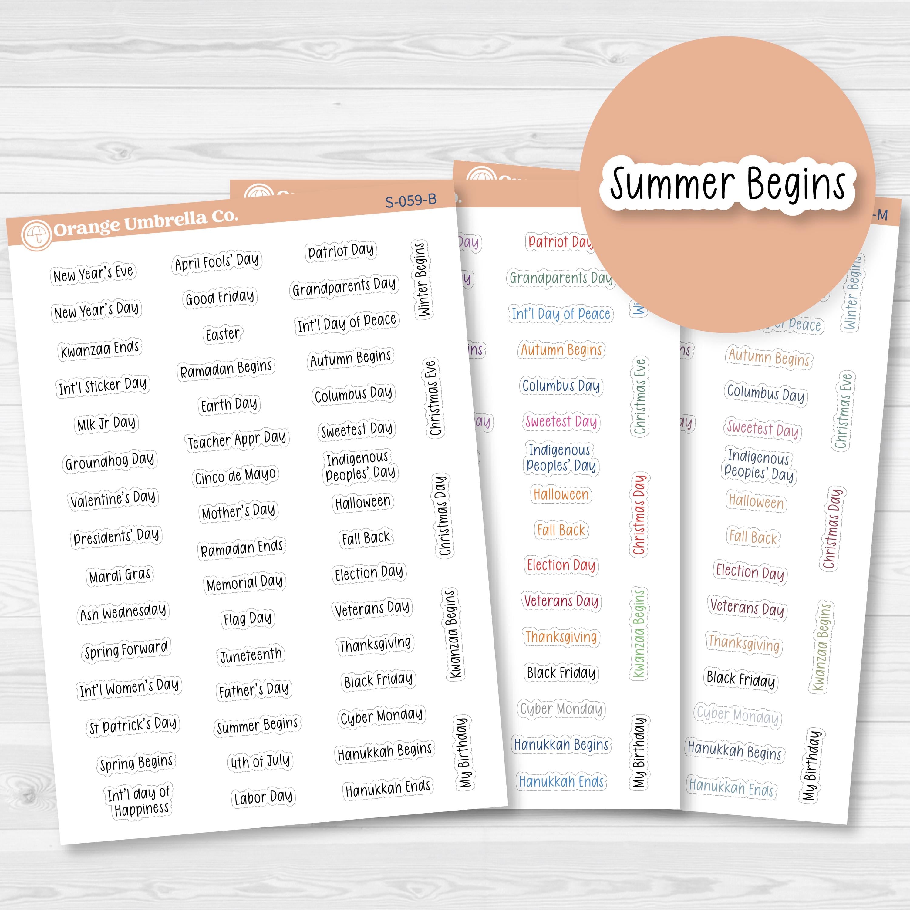 US Holiday - Mini Print Script Planner Stickers | Hobonichi Cousin | F17 Print | S-059