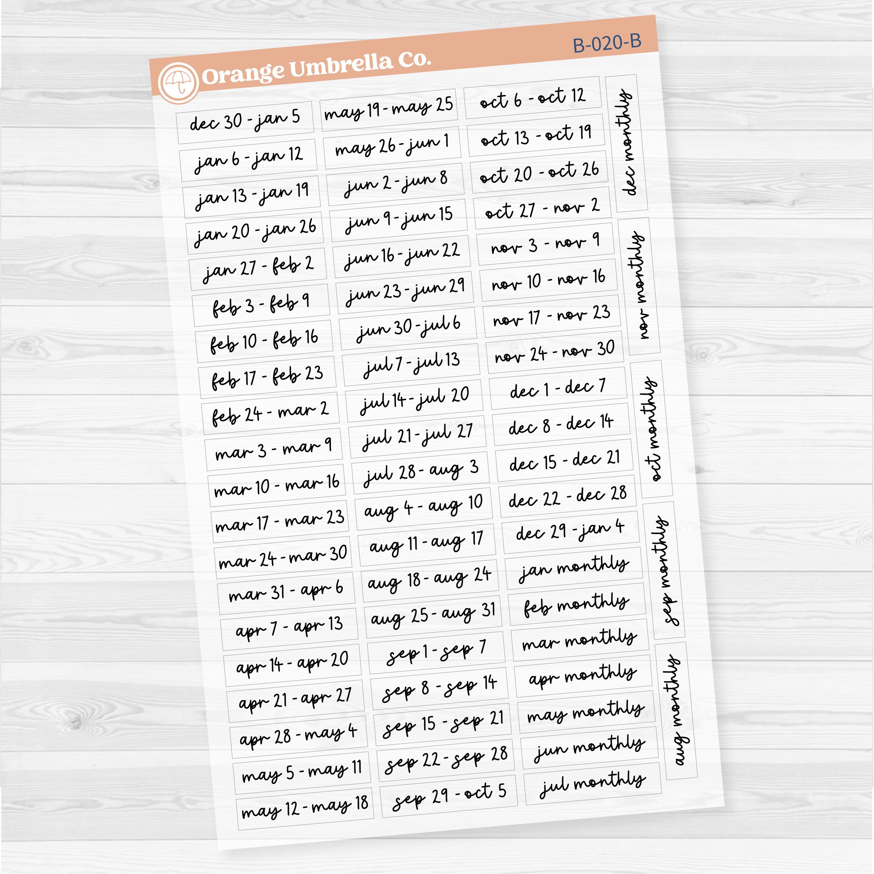 2025 Kit Binder Storage Weeks & Months | F17 Script | B-020