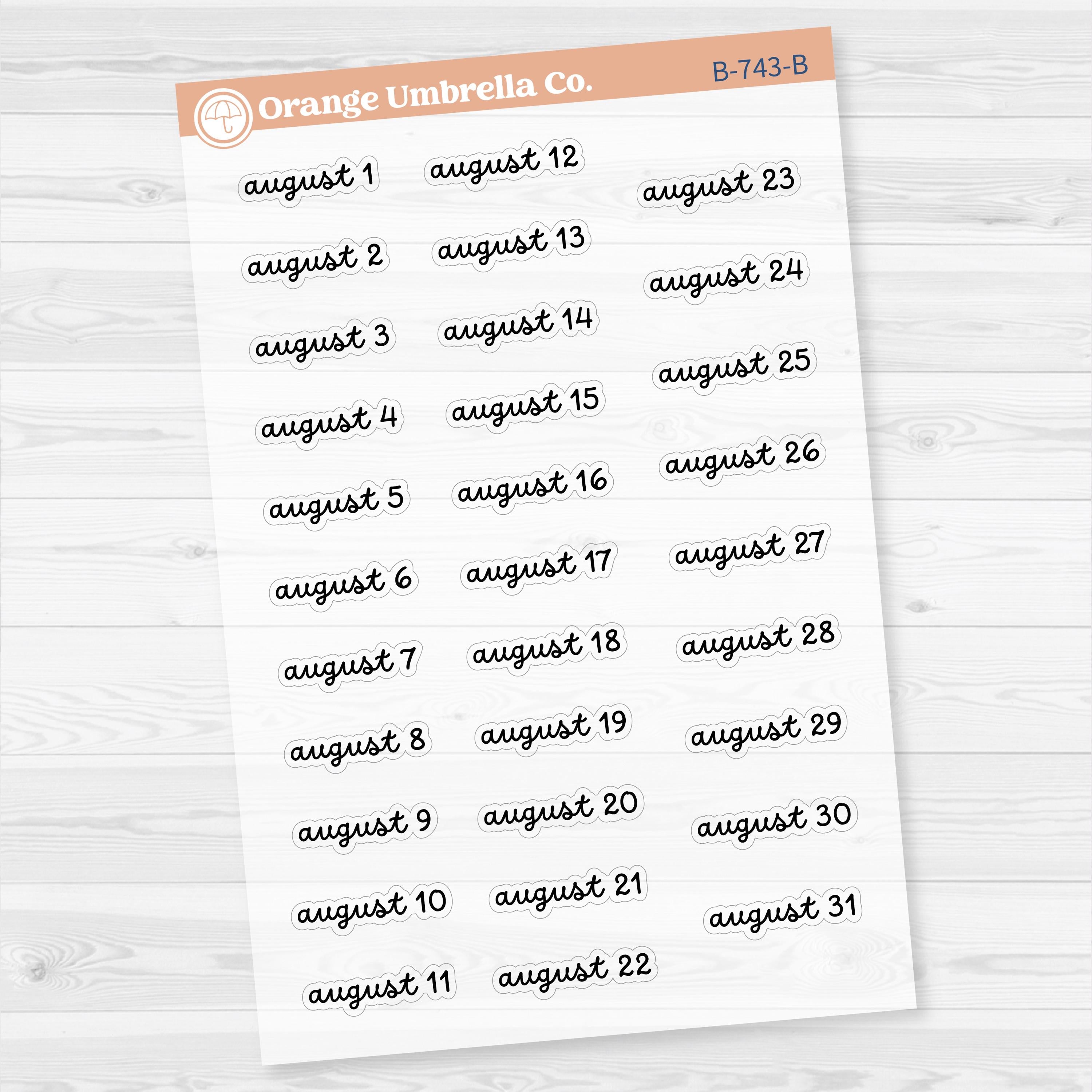 Dates of the Month Planner Stickers and Labels | F16 Script Clear Matte | B-742-747-BCM