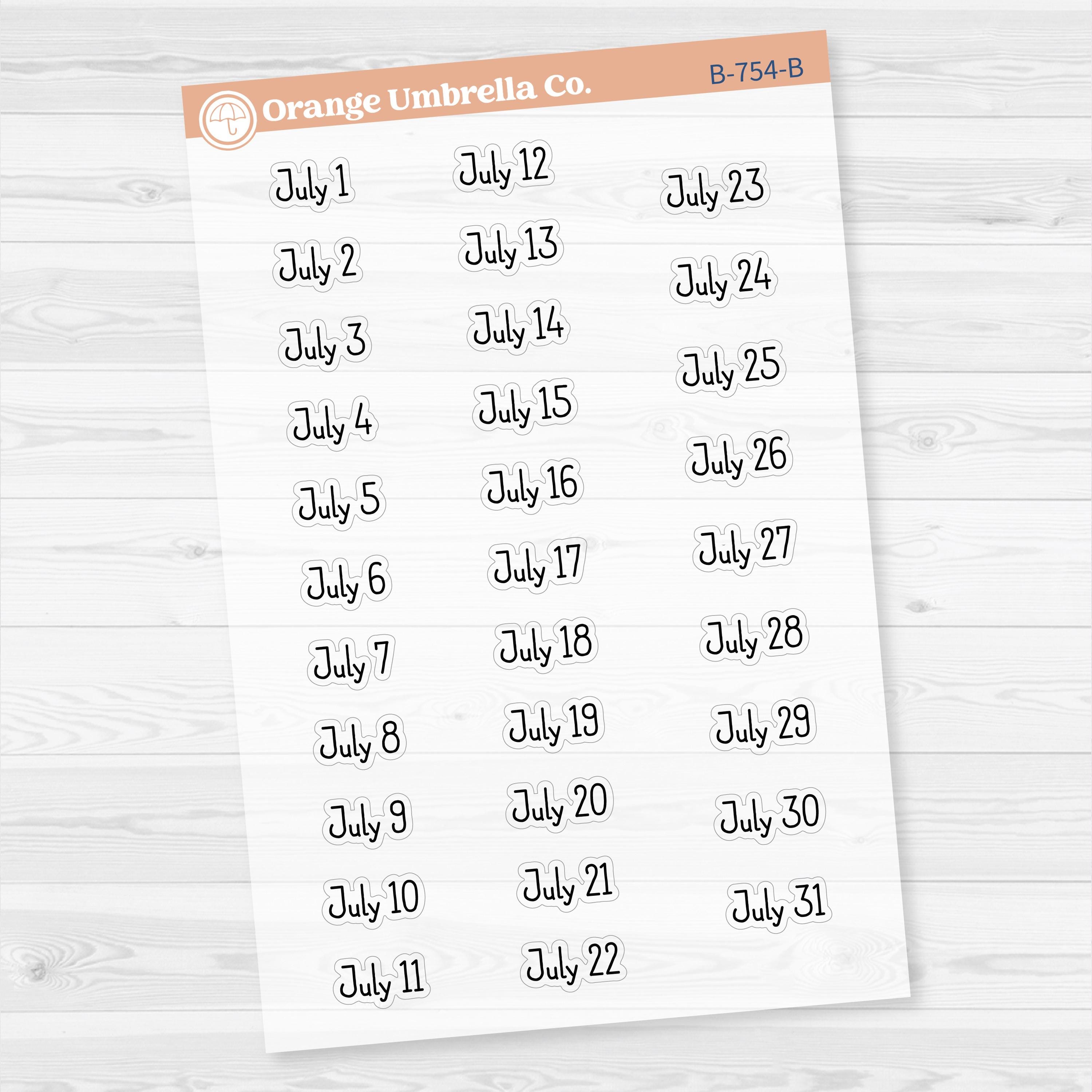 Dates of the Month Planner Stickers and Labels | F16 Print Clear Matte | B-754-759-BCM