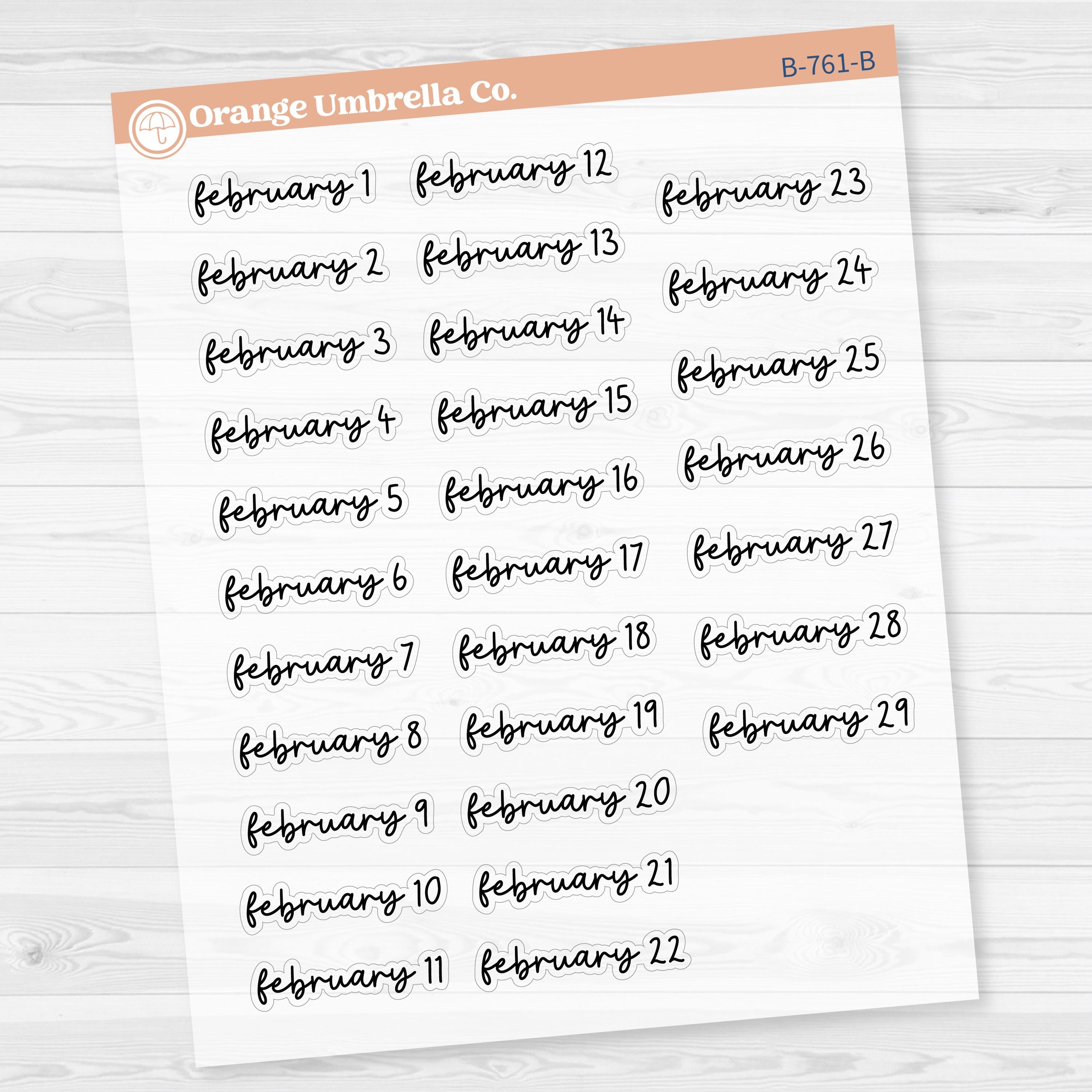 Dates of the Month Planner Stickers and Labels | FC17 Script Clear Matte | B-760-765-BCM