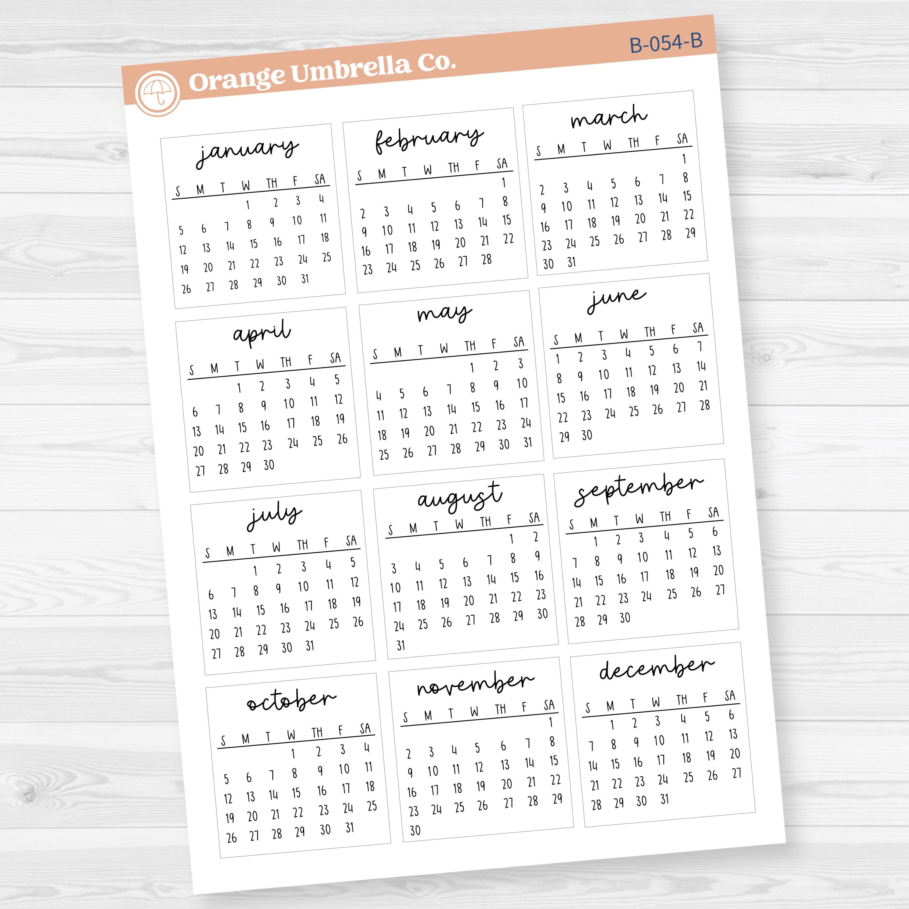 2025 Mini Calendar Planner Stickers | F17 | B-054