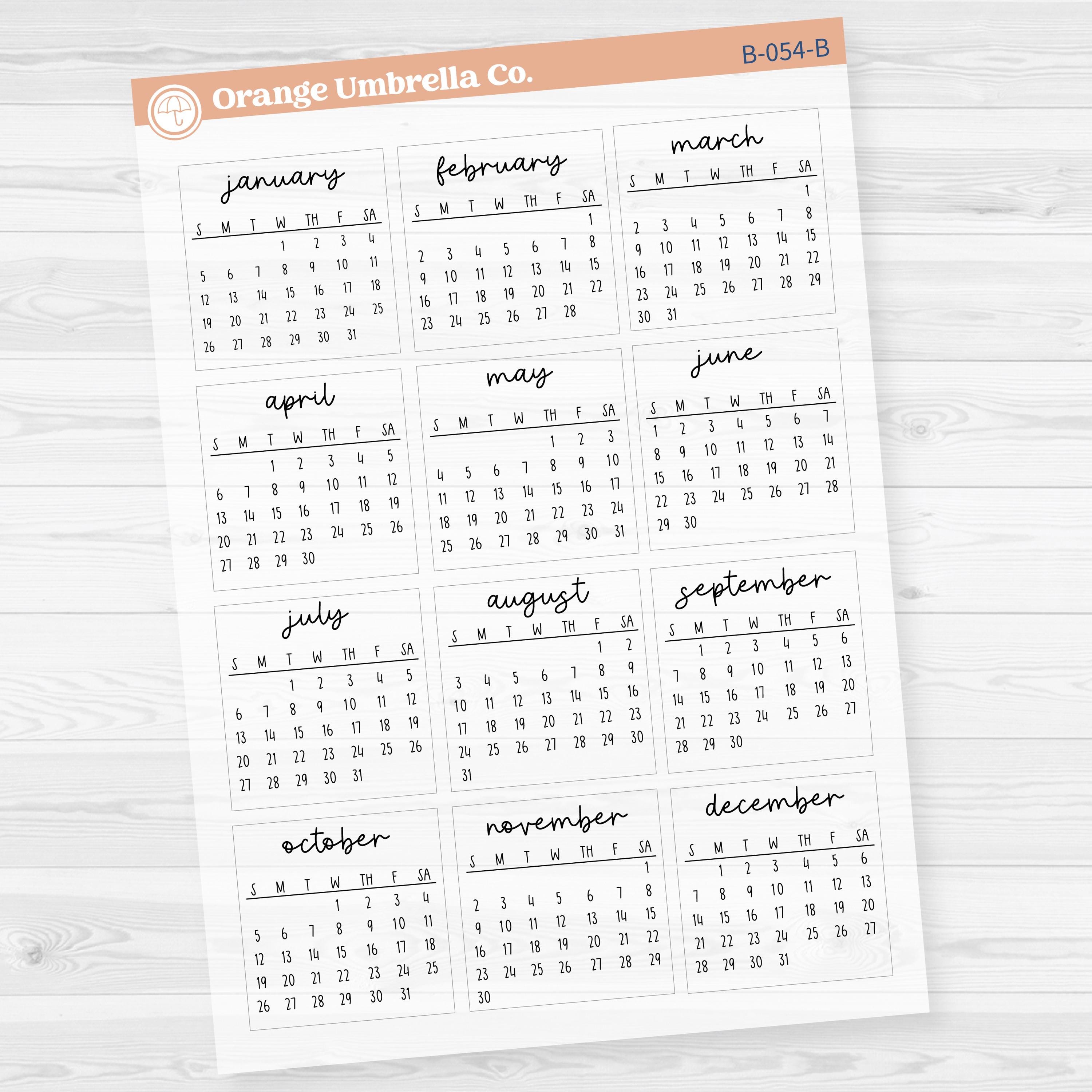 2025 Mini Calendar Planner Stickers | F17 | B-054