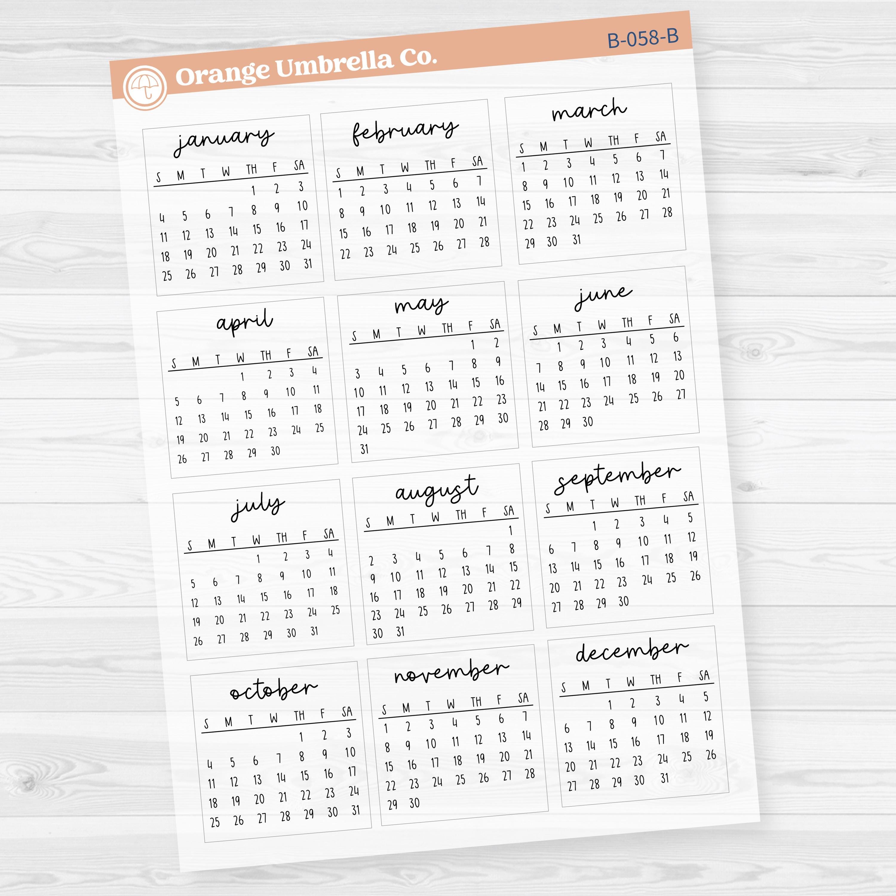 2026 Mini Calendar Planner Stickers | F17 | B-058