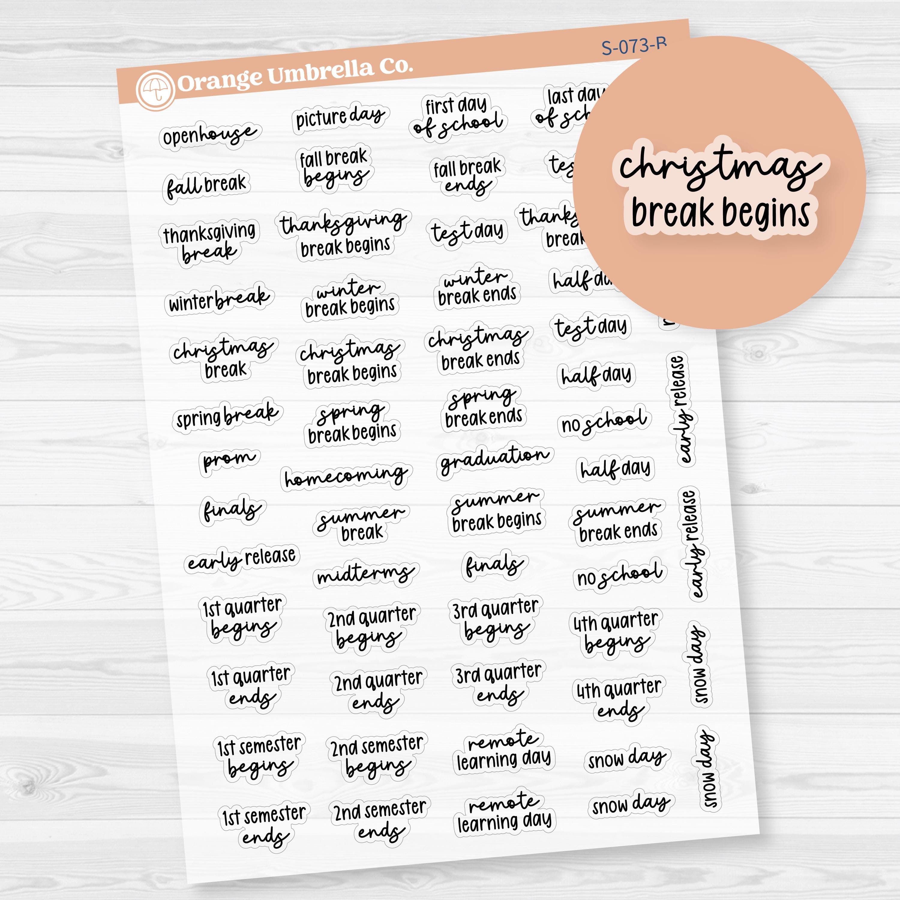 School Related Holiday Mini Script Planner Stickers | F17 Clear Matte | S-073-BCM