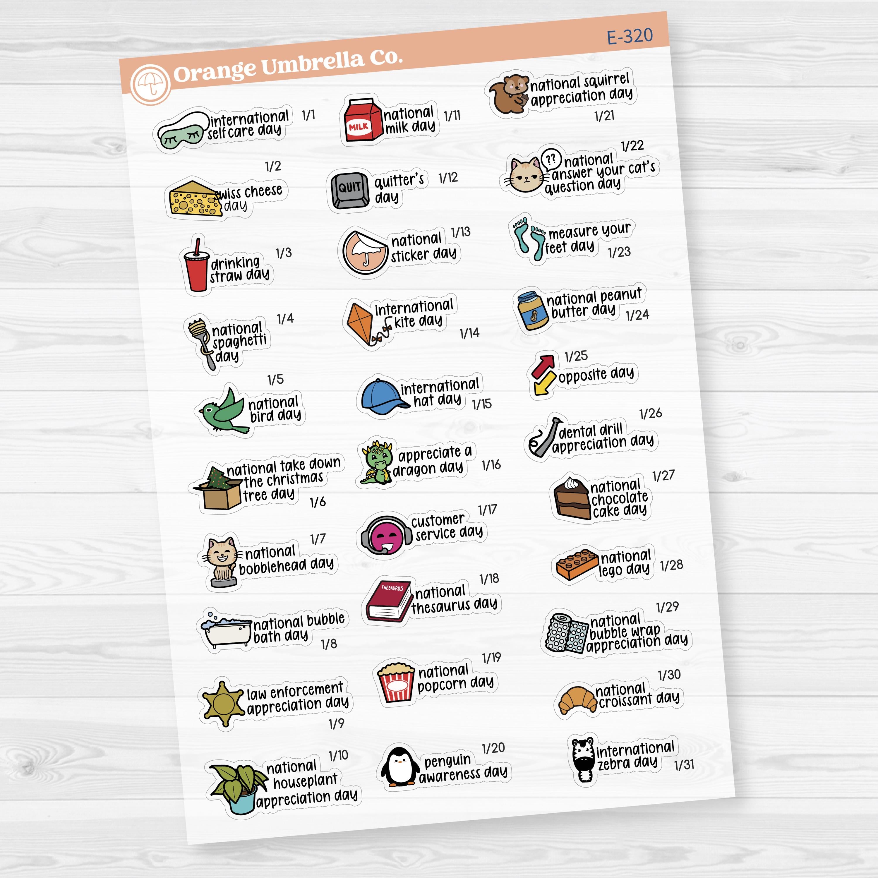 January Wacky Holidays Script Planner Stickers | F17 | E-320