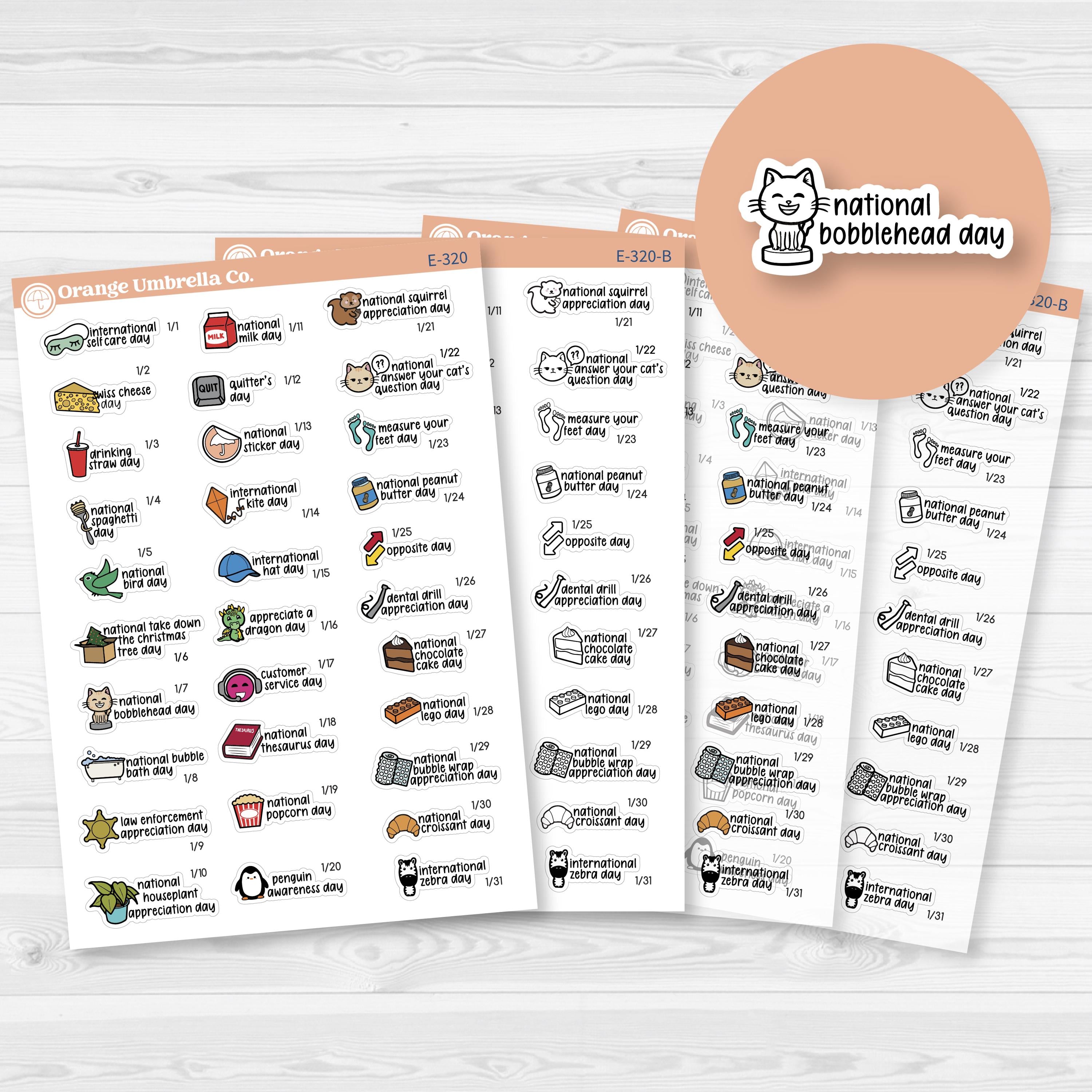 January Wacky Holidays Script Planner Stickers | F17 | E-320