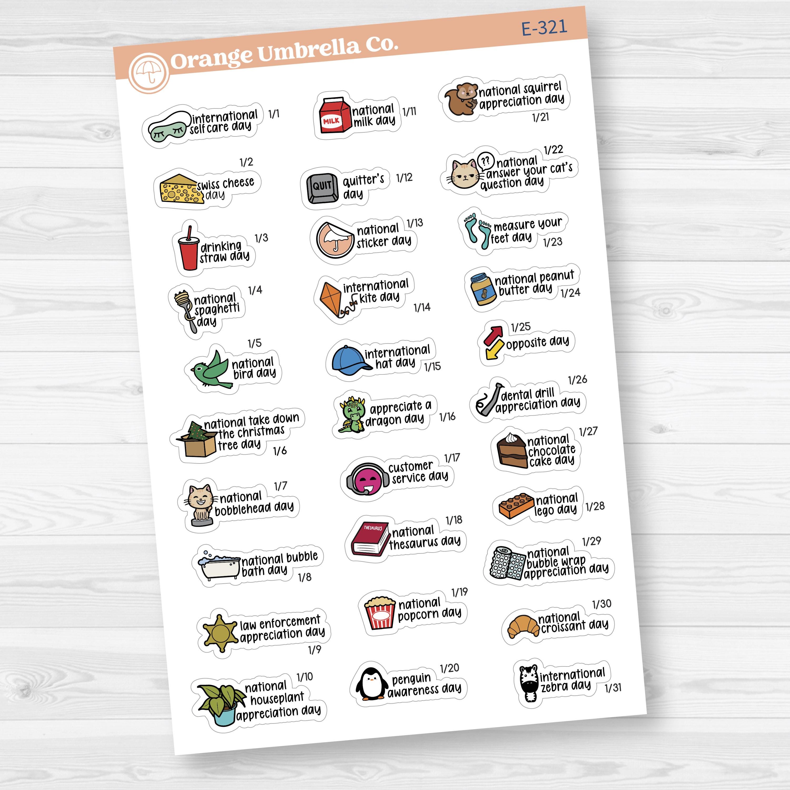 January Wacky Holidays Mini Script Planner Stickers | F17 | E-321