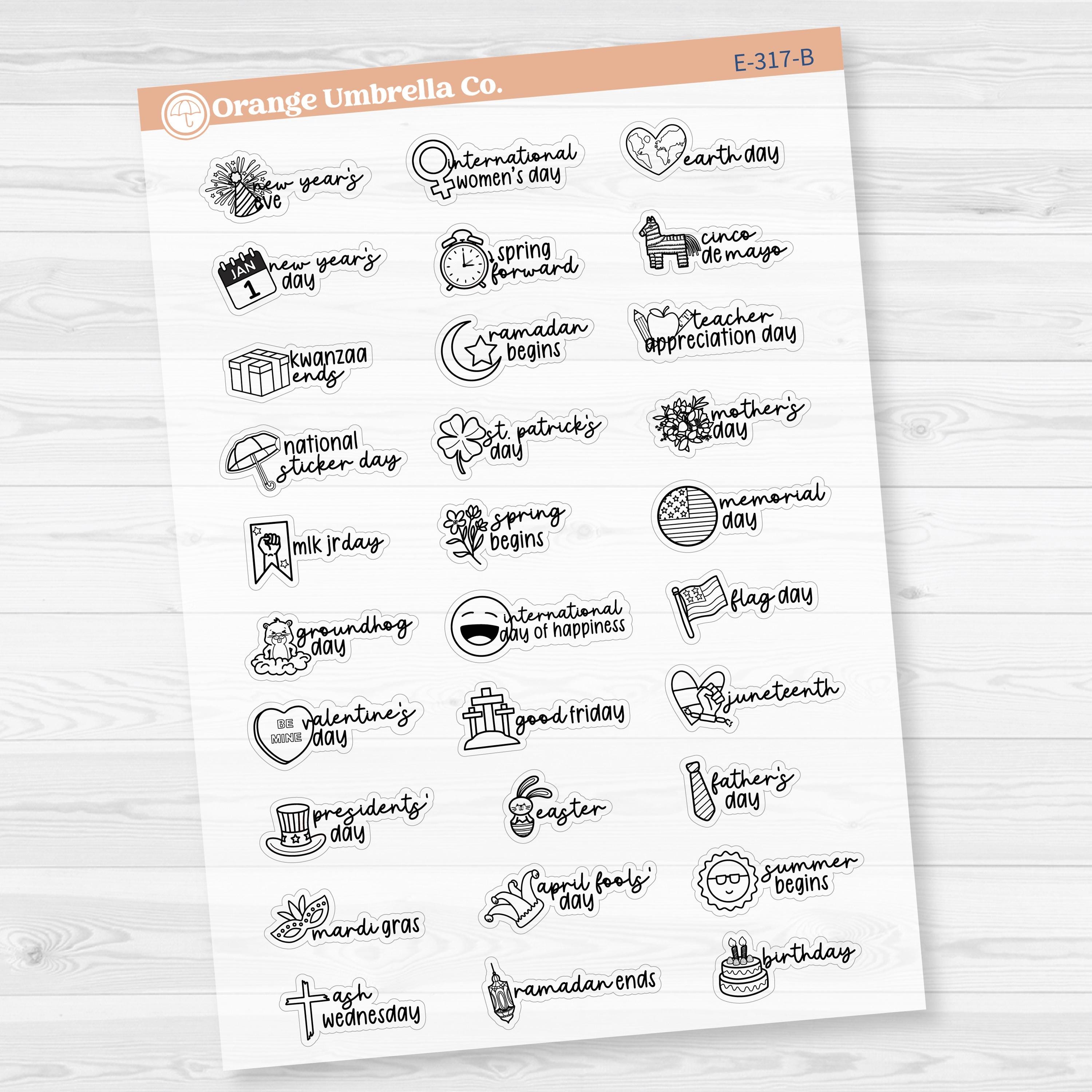 Doodle Holidays | Mini Icon & Script Planner Stickers January-June | F17 | E-317