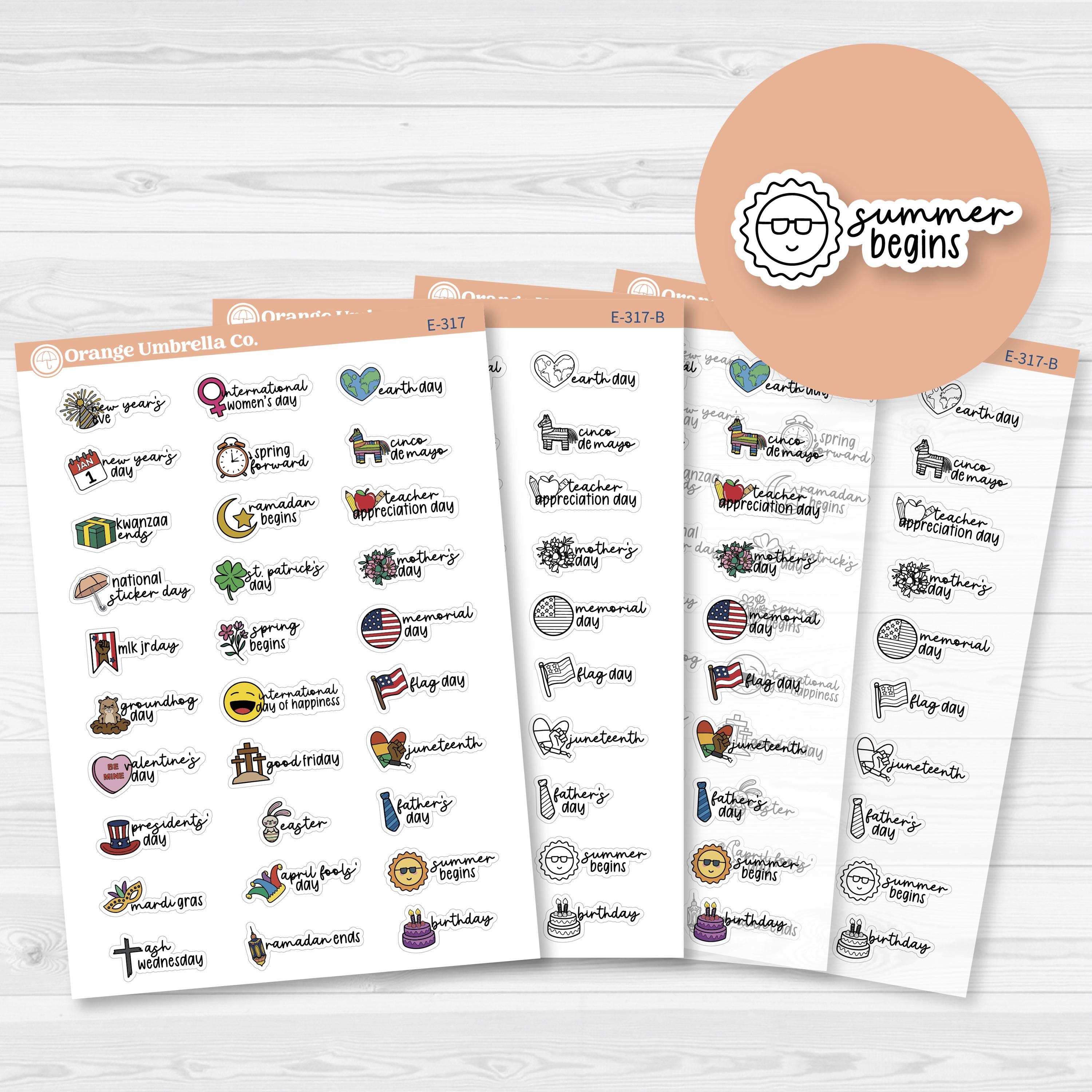 Doodle Holidays | Mini Icon & Script Planner Stickers January-June | F17 | E-317