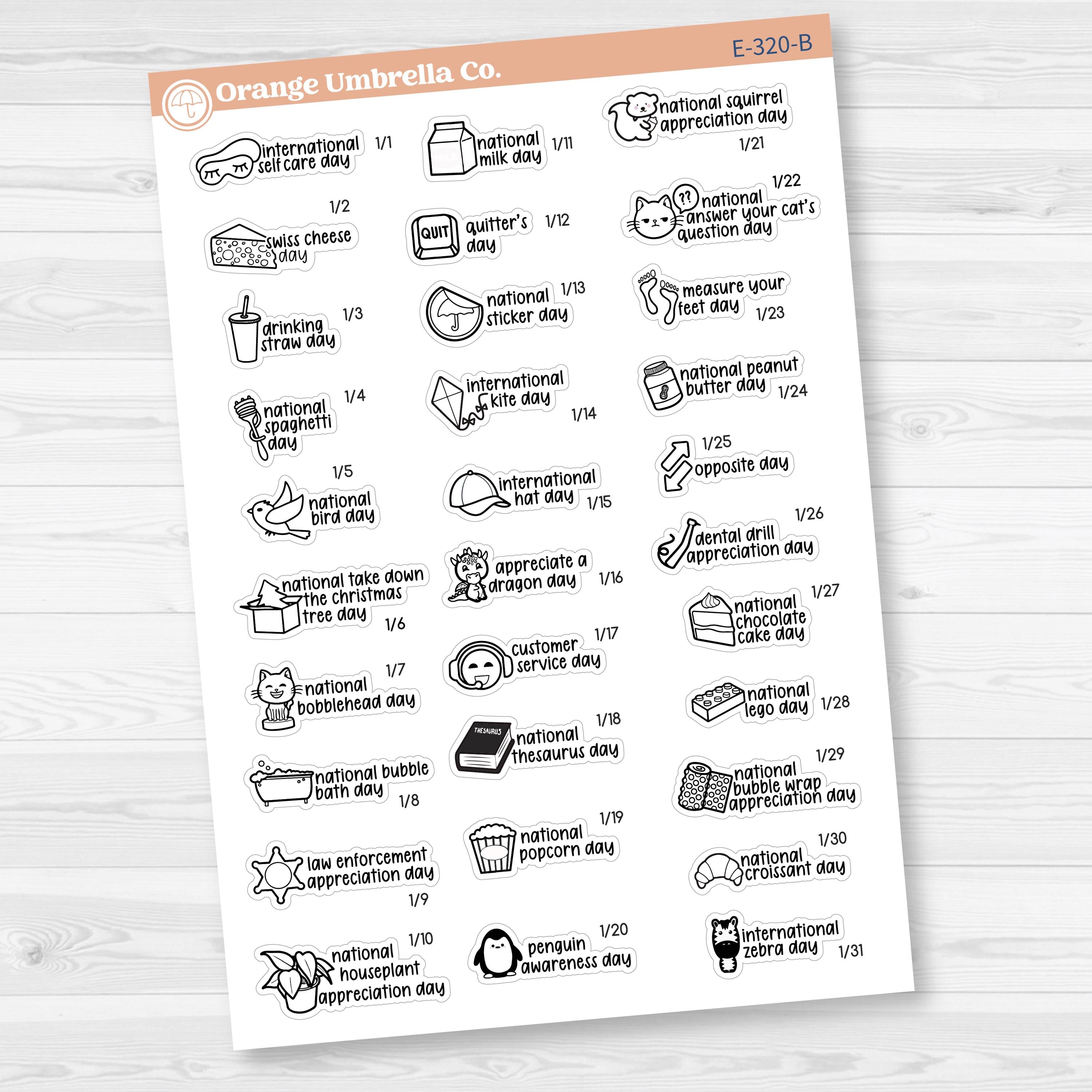 January Wacky Holidays Script Planner Stickers | F17 | E-320