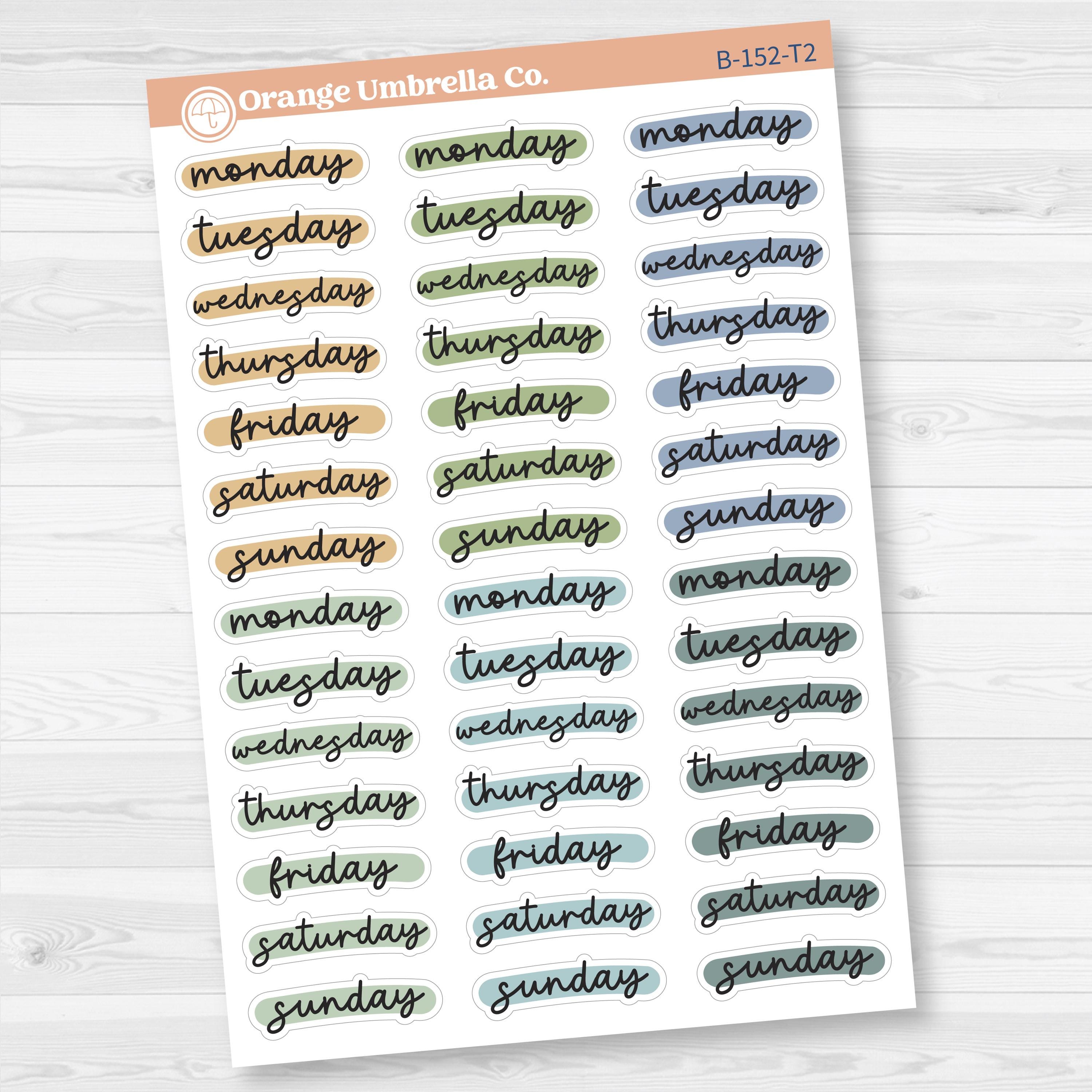 Journaling Date Cover Day Of the Week Hobonichi Planner Stickers | B-152