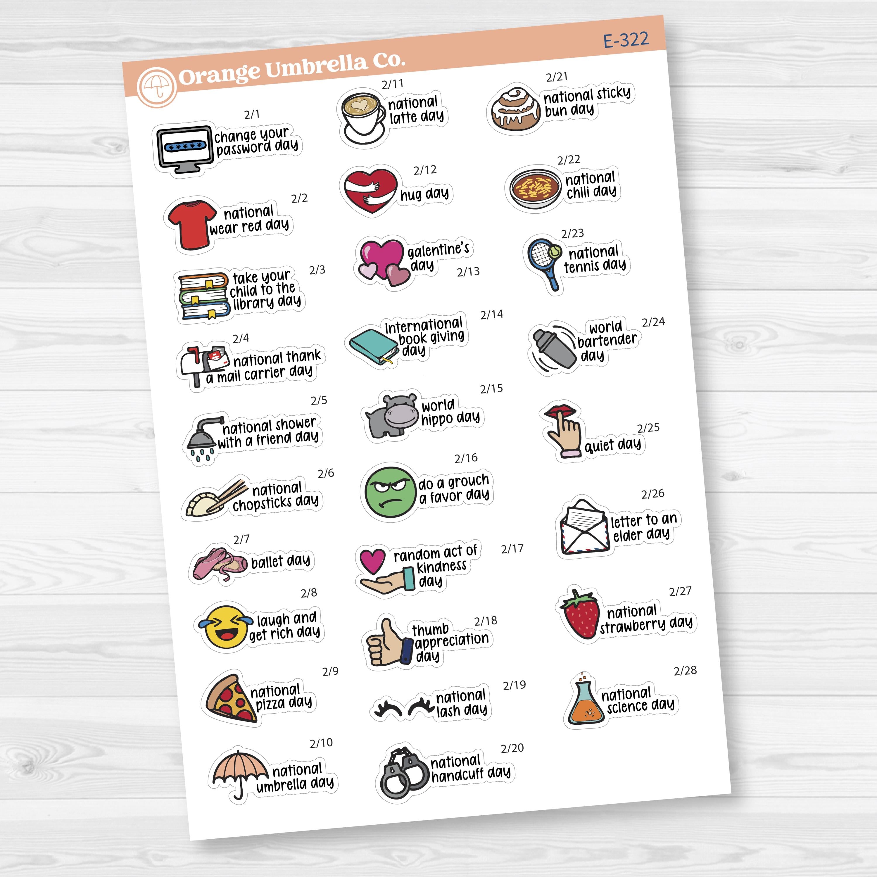 February Wacky Holidays Script Planner Stickers | F17 | E-322