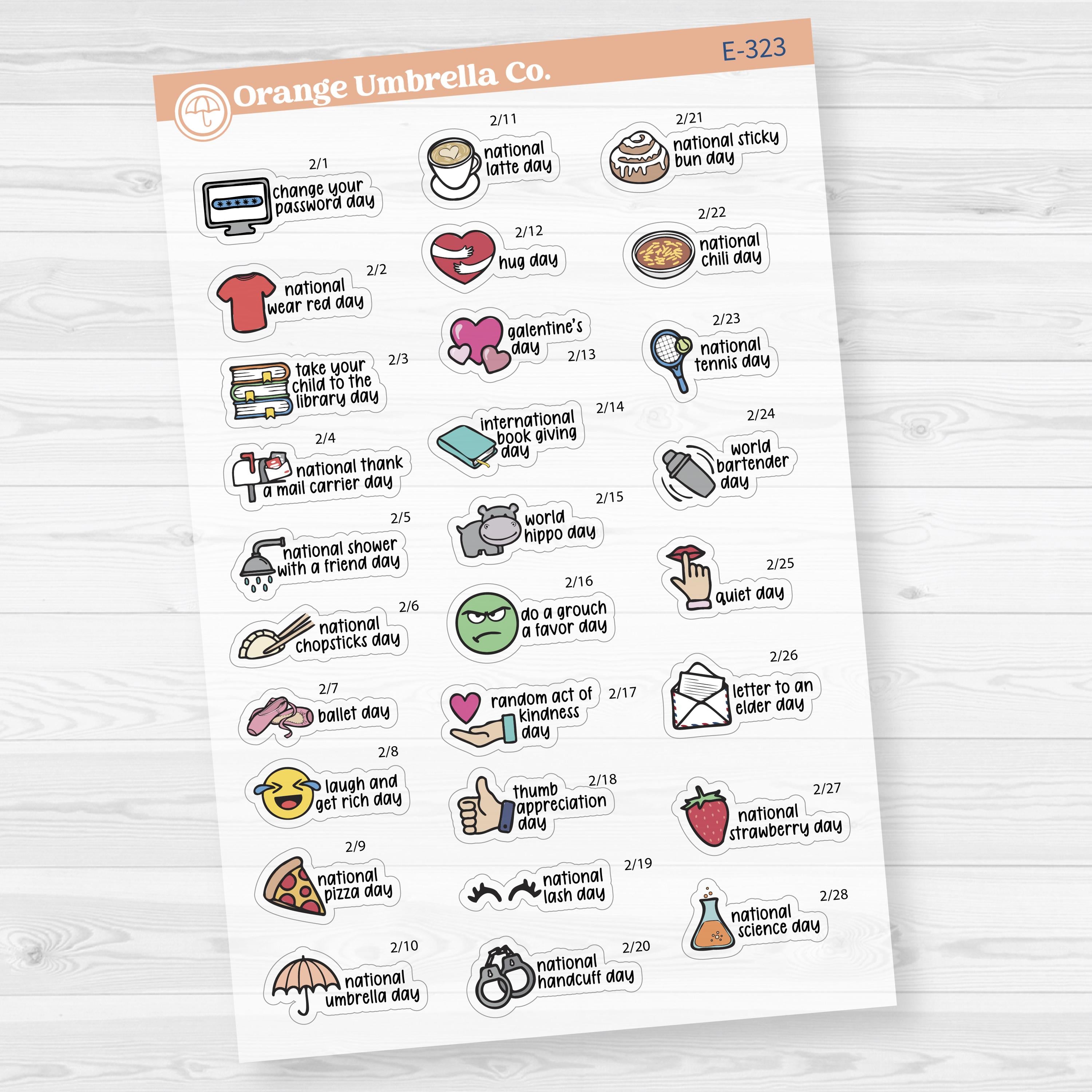 February Wacky Holidays Mini Script Planner Stickers | F17 | E-323