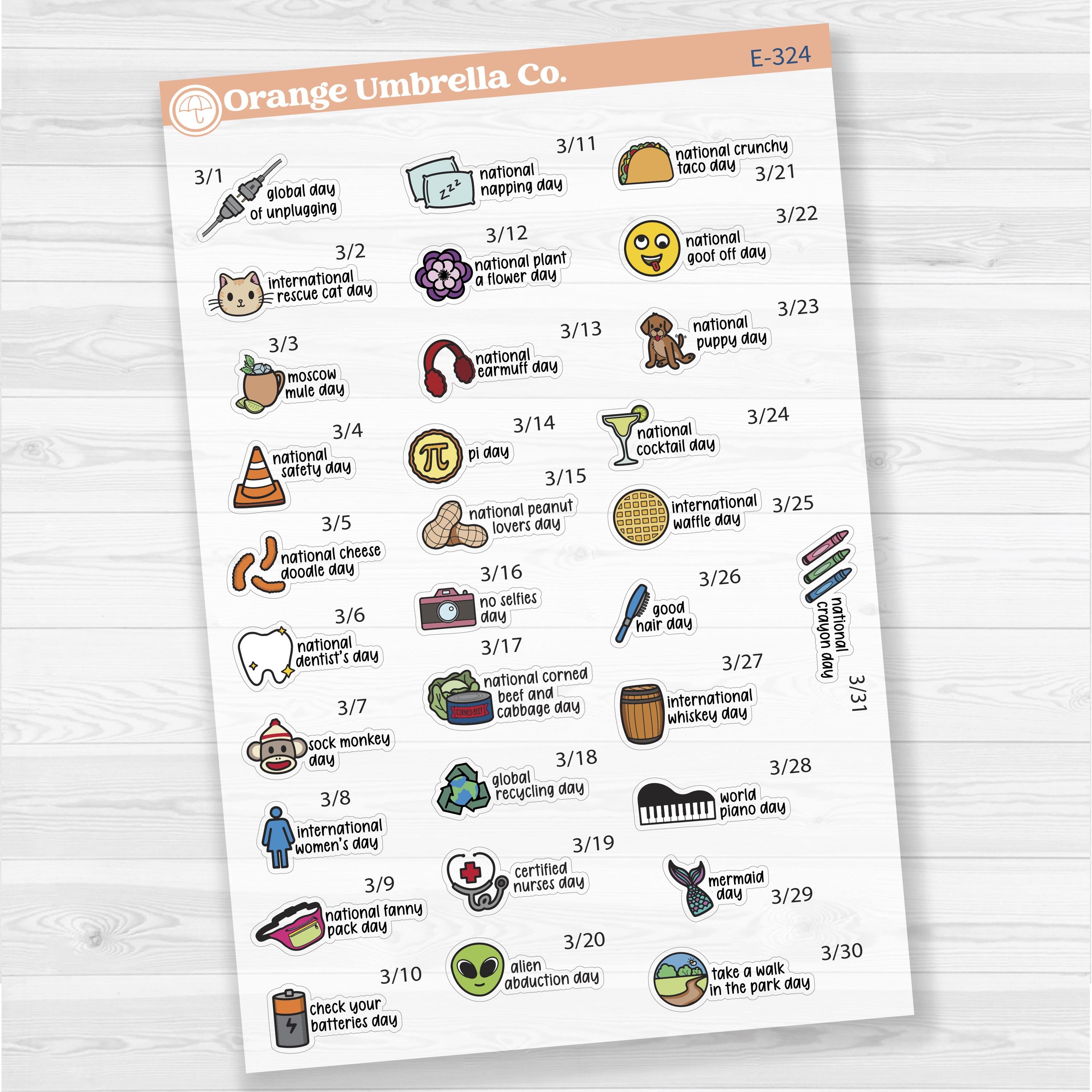March Wacky Holidays Script Planner Stickers | F17 | E-324