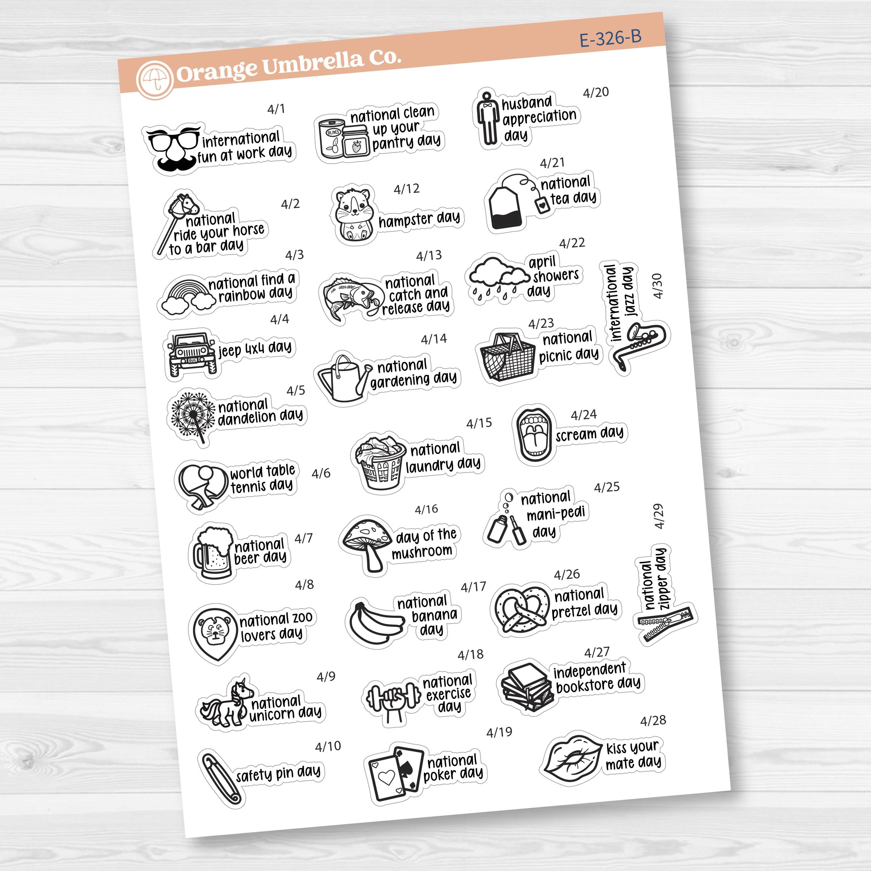 April Wacky Holidays Script Planner Stickers | F17 | E-326