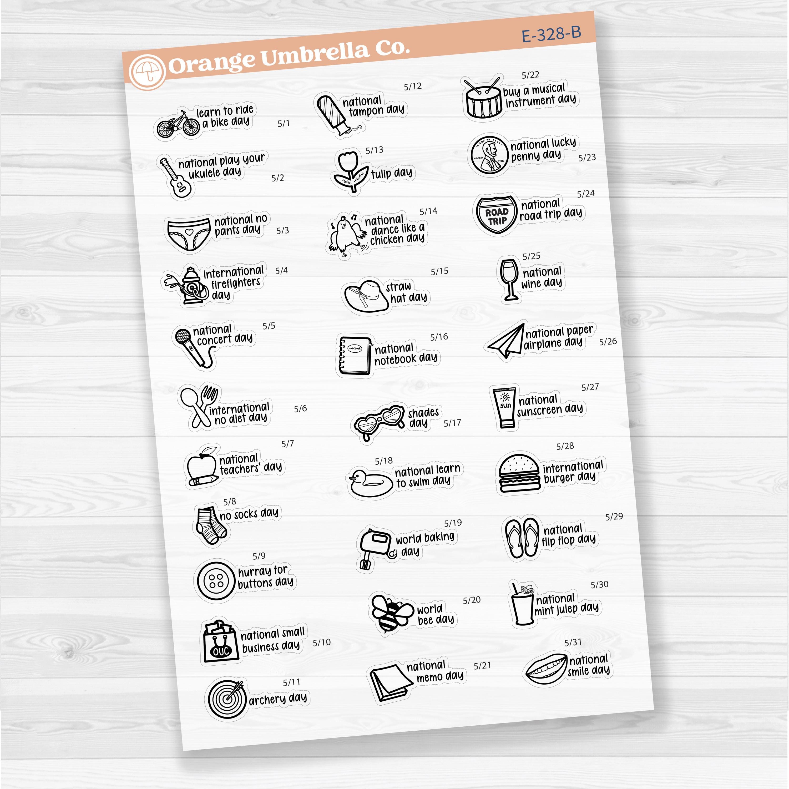 May Wacky Holidays Planner Stickers | F17 | E-328