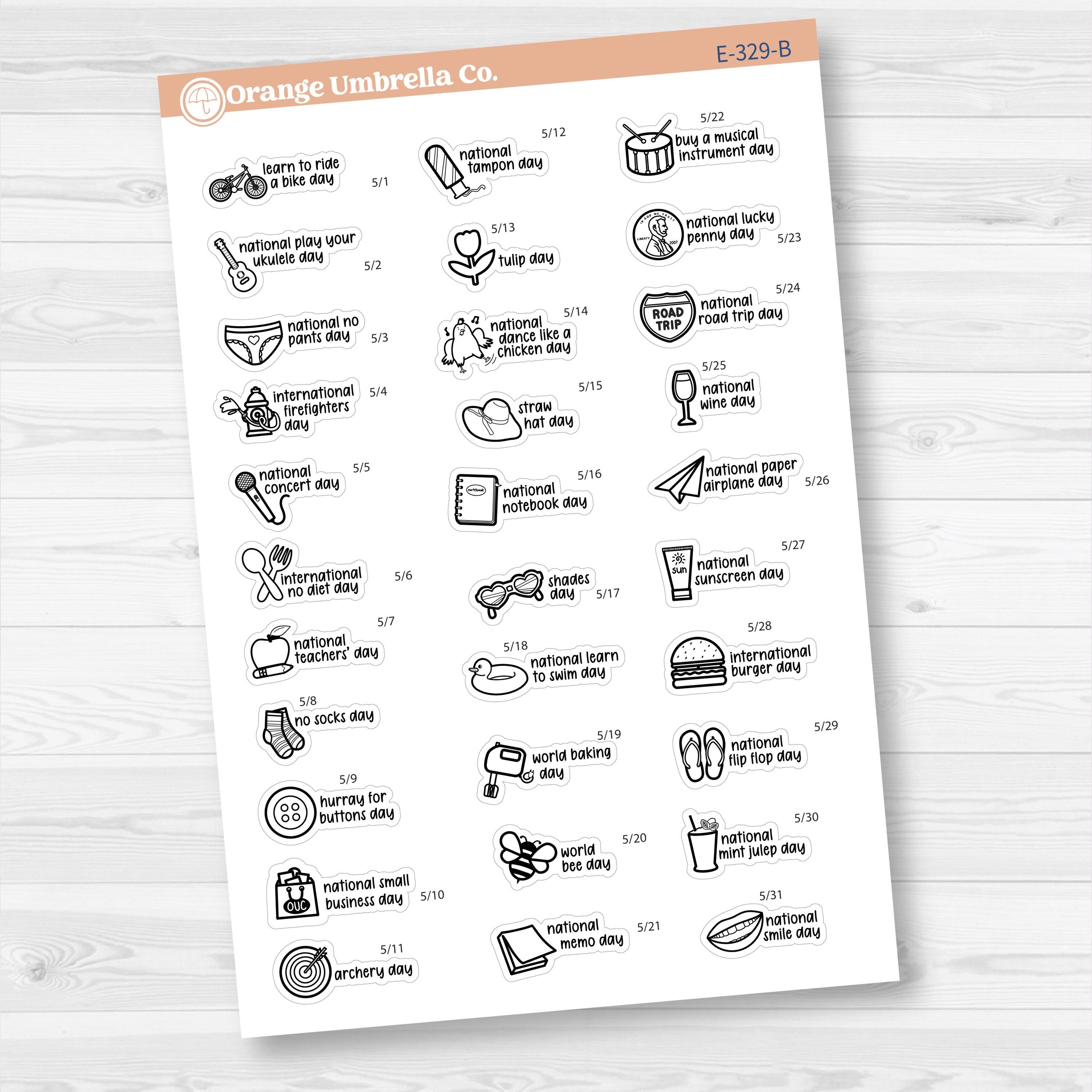 May Wacky Holidays Mini Planner Stickers | F17 | E-329