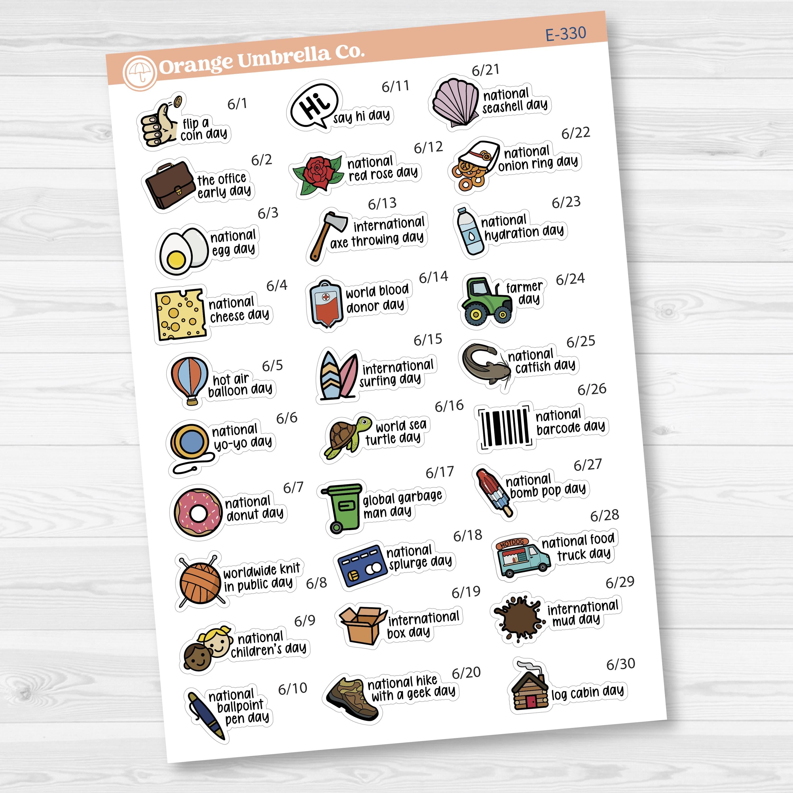 June Wacky Holidays Script Planner Stickers | F17 | E-330