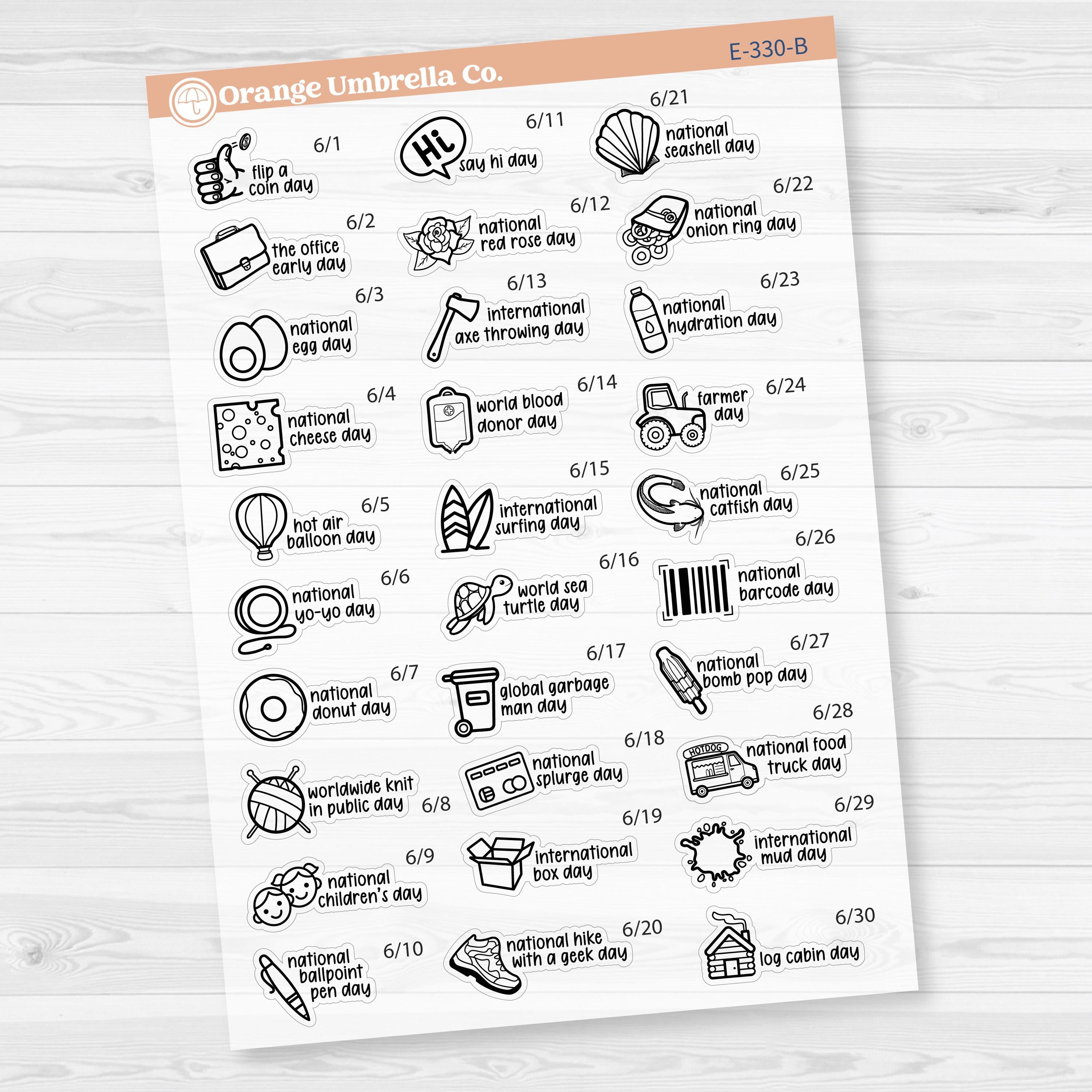 June Wacky Holidays Script Planner Stickers | F17 | E-330