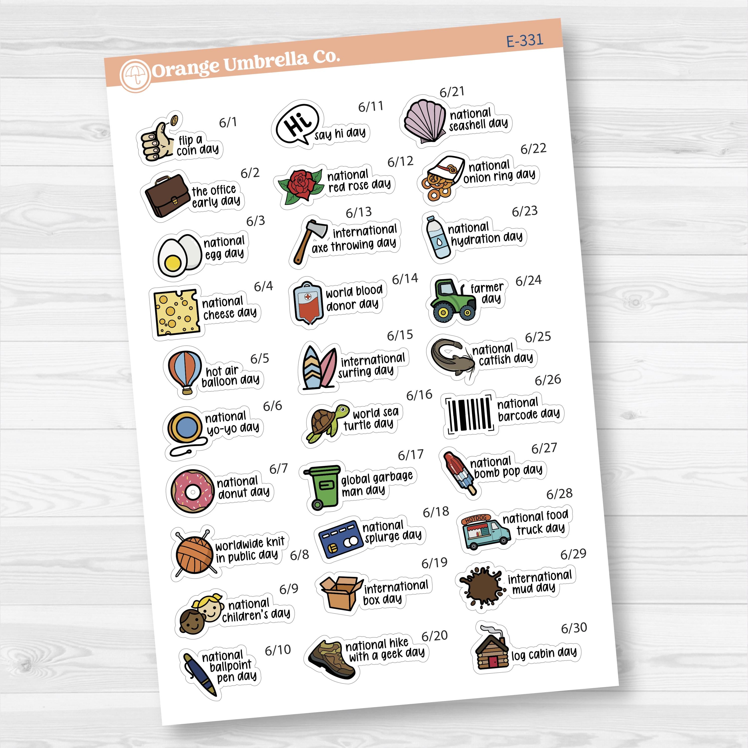 June Wacky Holidays Mini Script Planner Stickers | F17 | E-331