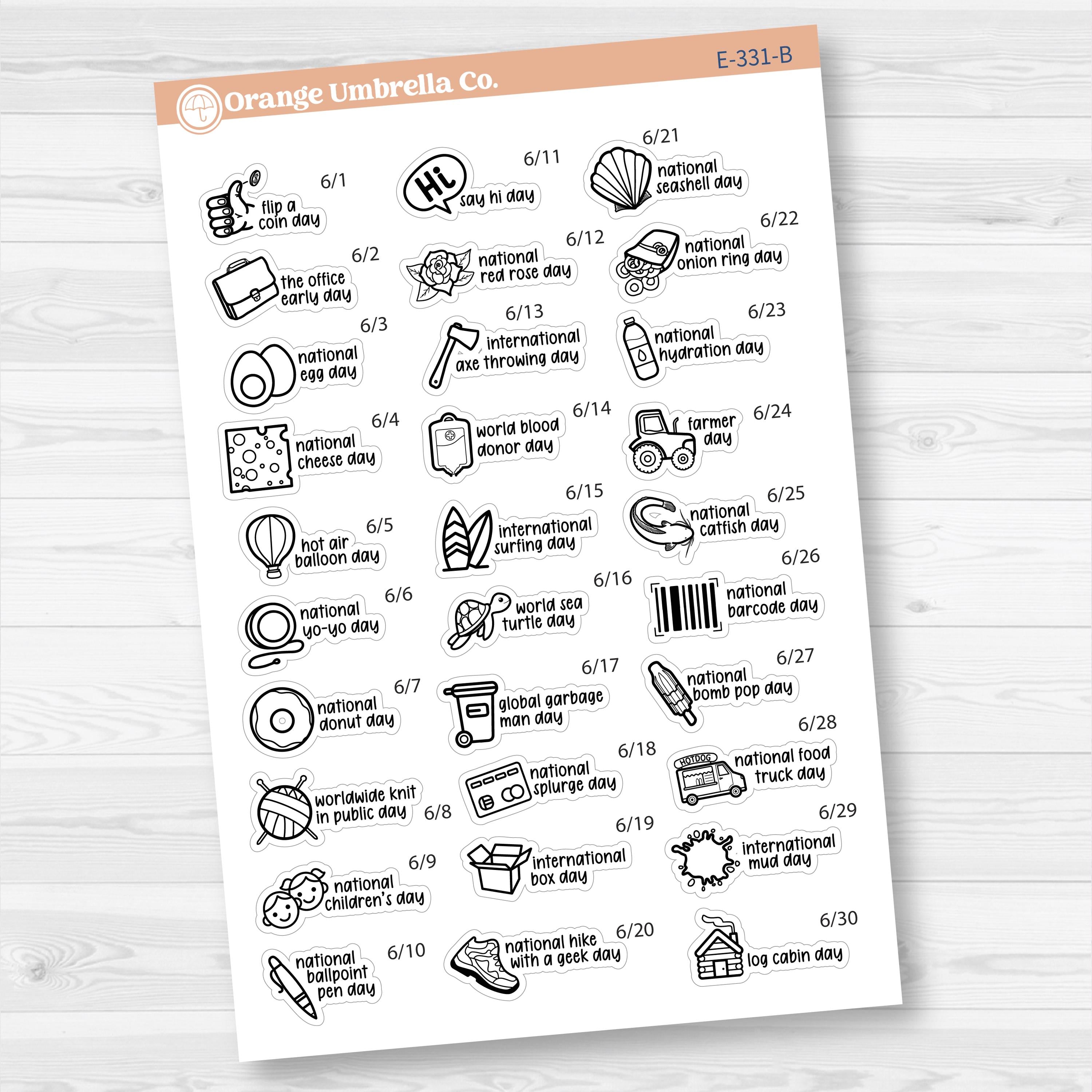 June Wacky Holidays Mini Script Planner Stickers | F17 | E-331