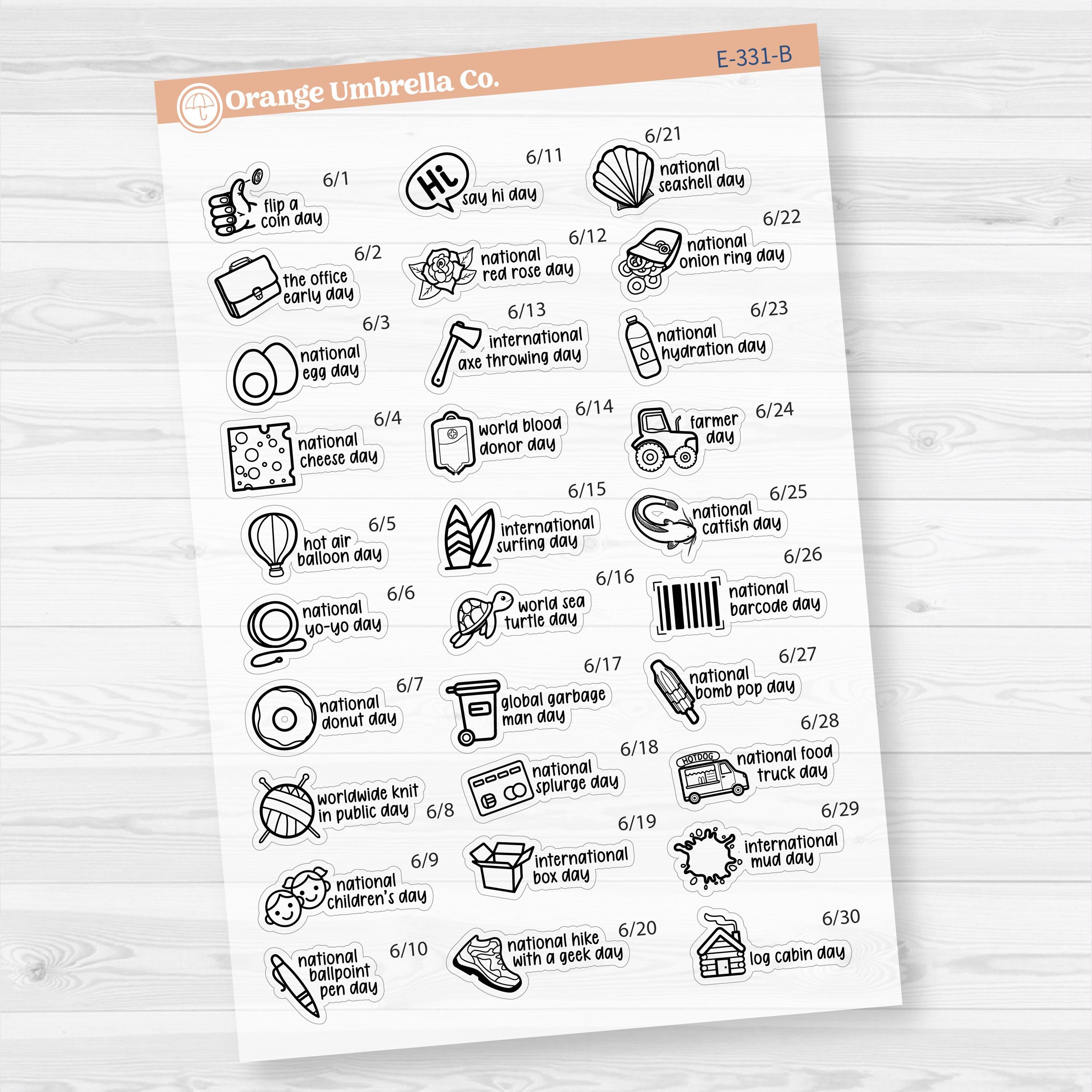 June Wacky Holidays Mini Script Planner Stickers | F17 | E-331
