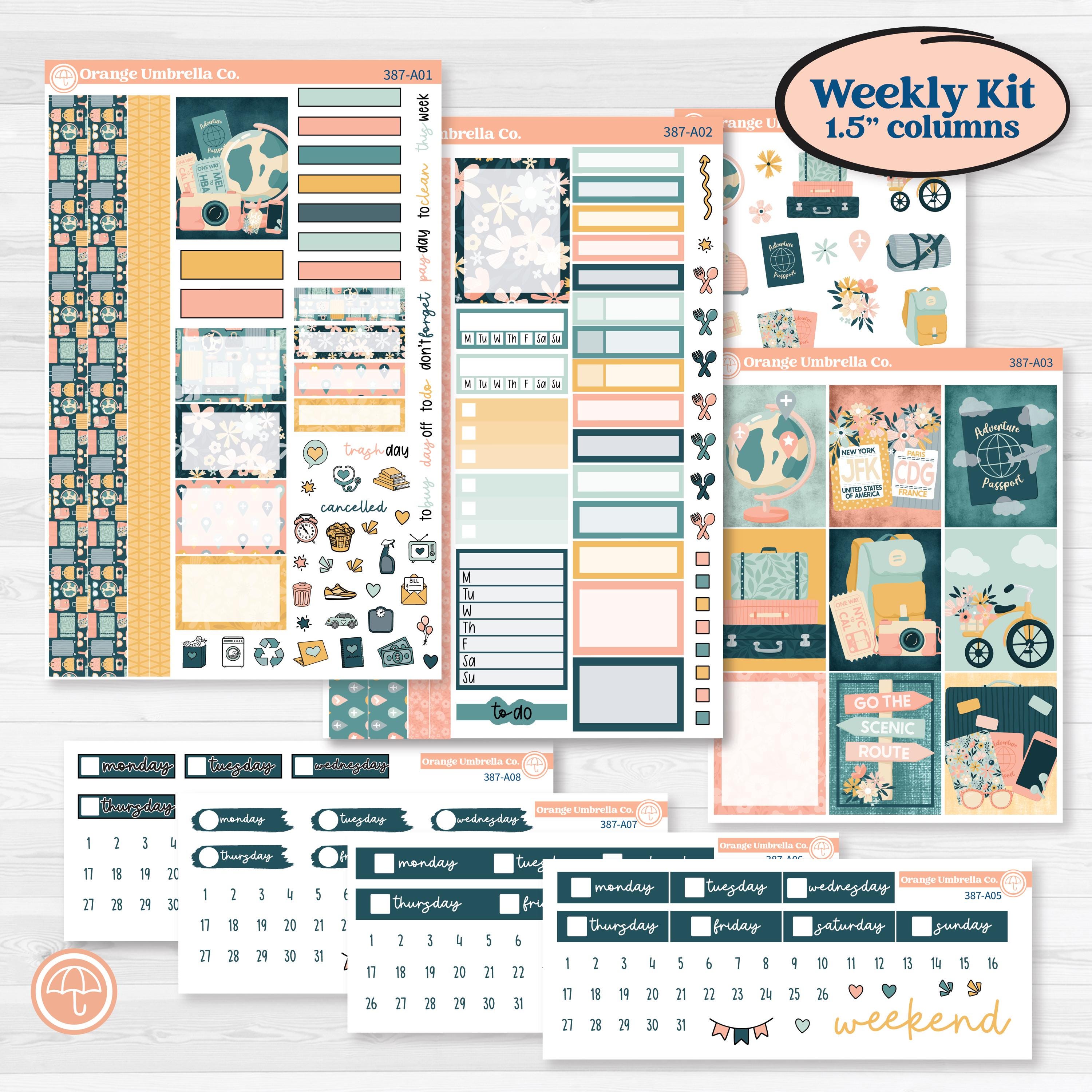 Travel Vacation Planner Kit | Weekly Sticker Kit for Vertical Planners like Erin Condren | Adventure Awaits | KIT-387-A