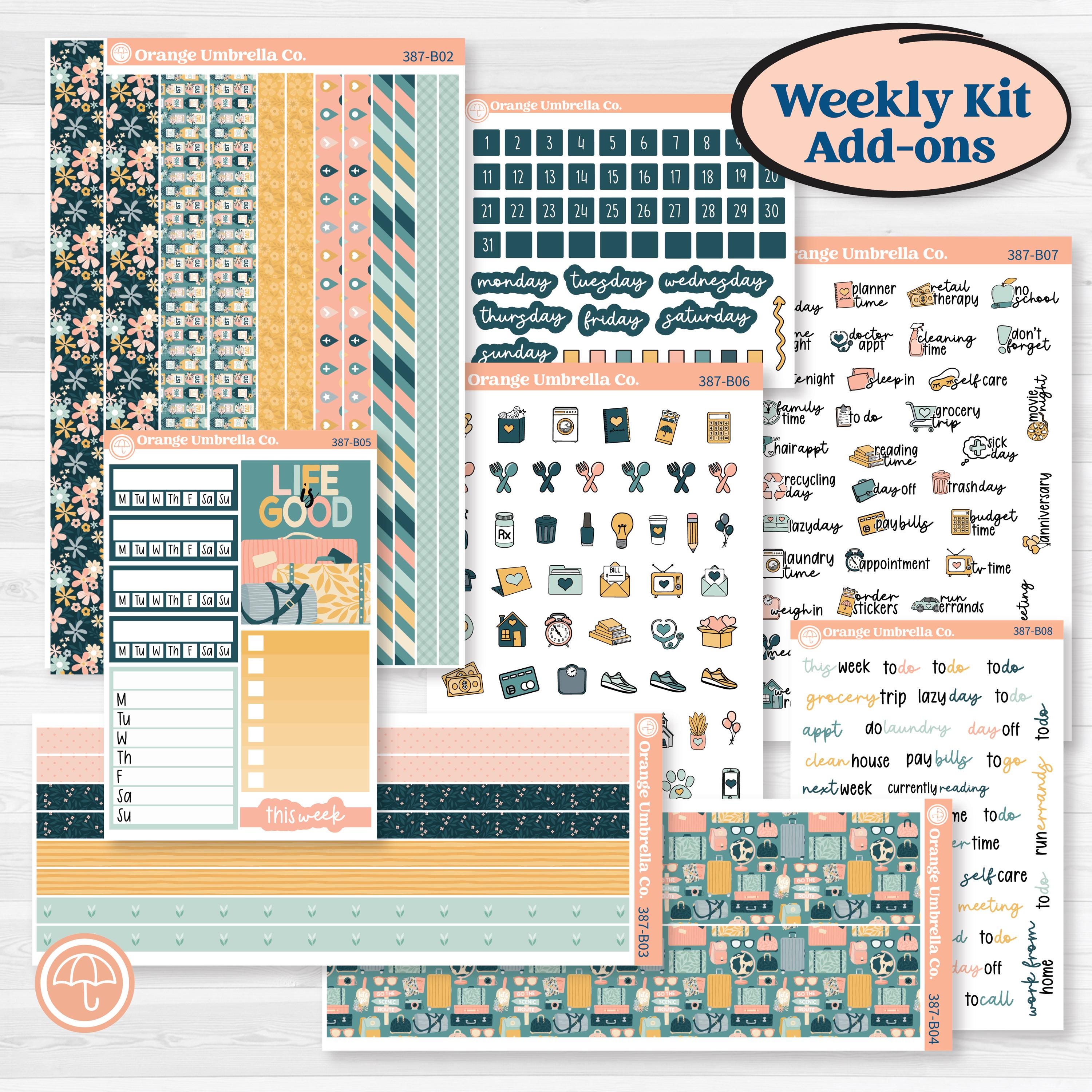 Travel Vacation Planner Kit | Weekly Add-On Planner Kit Stickers | Adventure Awaits | KIT-387-B