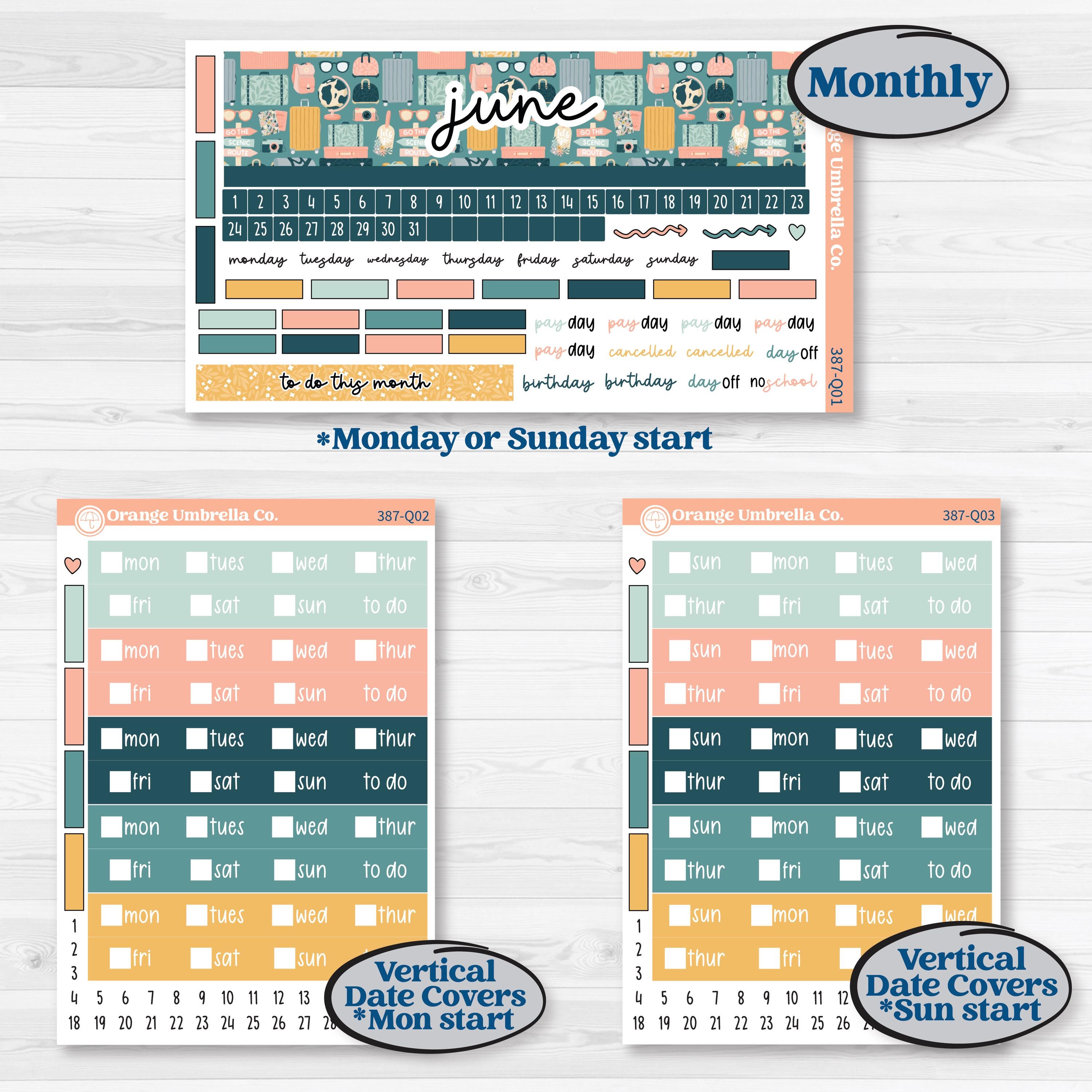 Travel Vacation Planner Kit | Laurel Denise Standard Vertical & Horizontal Planner Kit Stickers | Adventure Awaits | KIT-387-Q