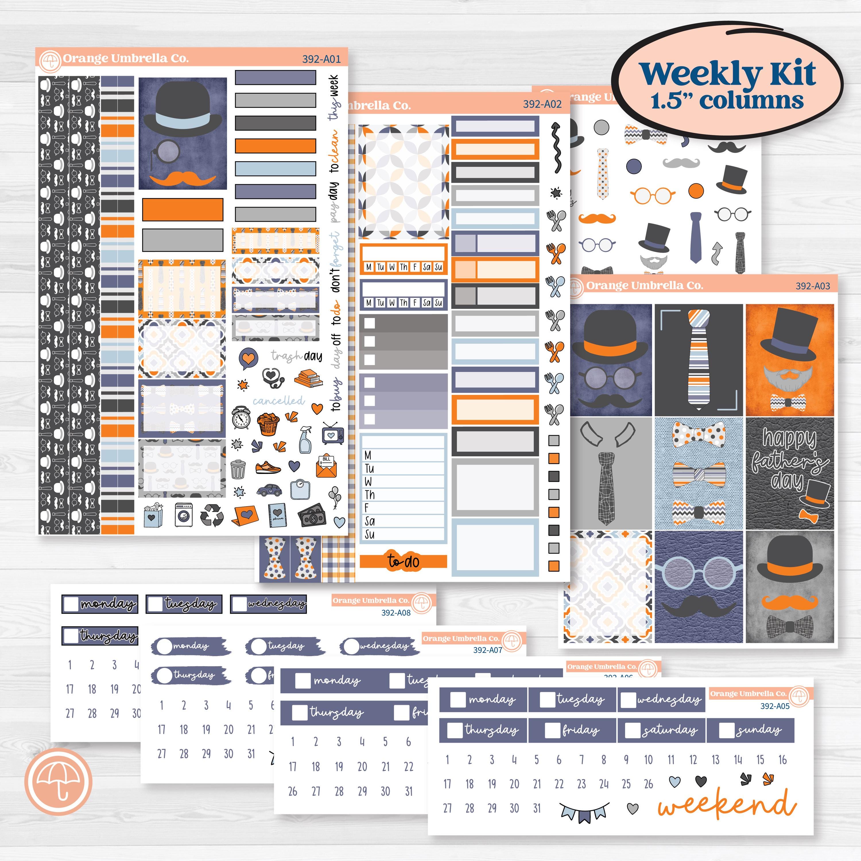 Father’s Day Kit | Weekly Sticker Kit for Vertical Planners like Erin Condren | Dapper Dad | KIT-392-A