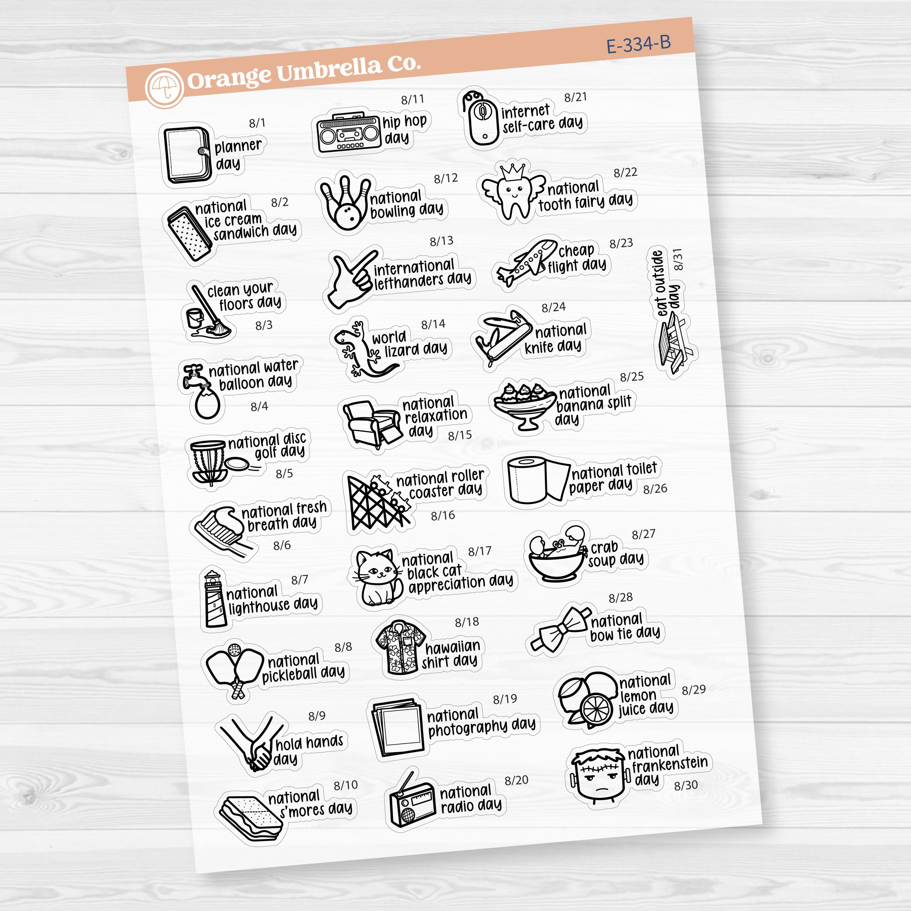 August Wacky Holidays Script Planner Stickers | F17 | E-334