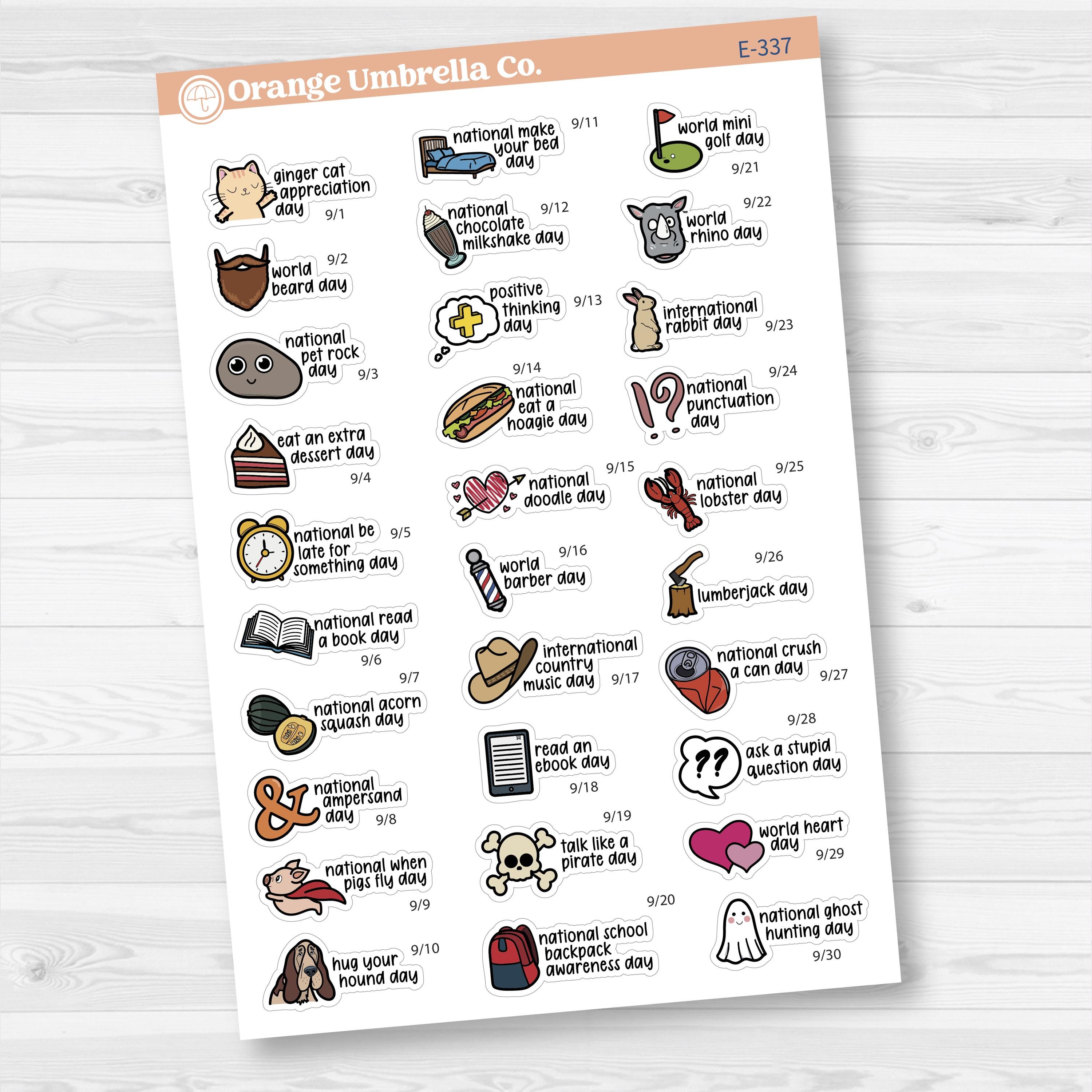 September Wacky Holidays Mini Script Planner Stickers | F17 | E-337